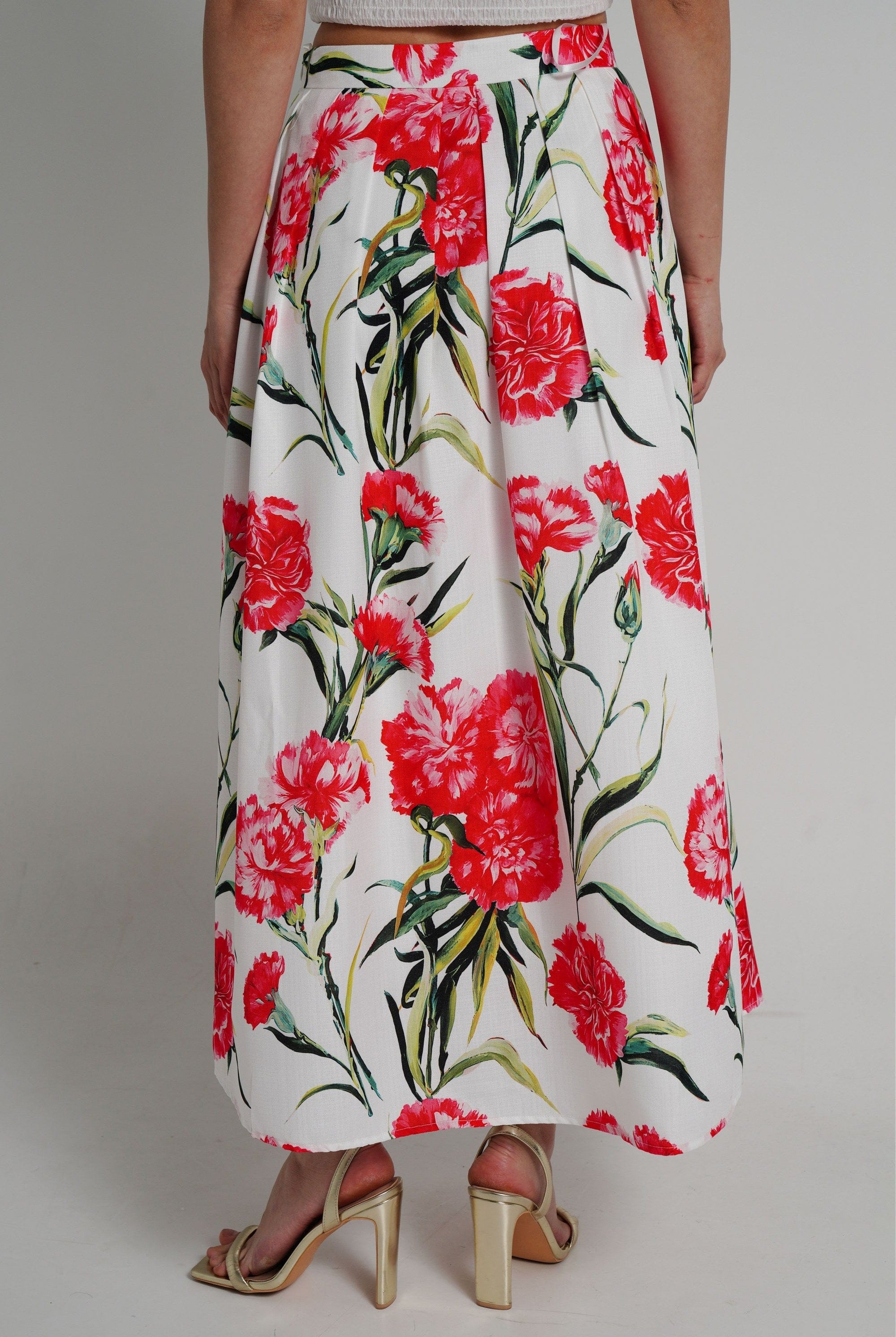 ميكا تنورة طويلة موردة خصر مرتفع نسائي أحمر