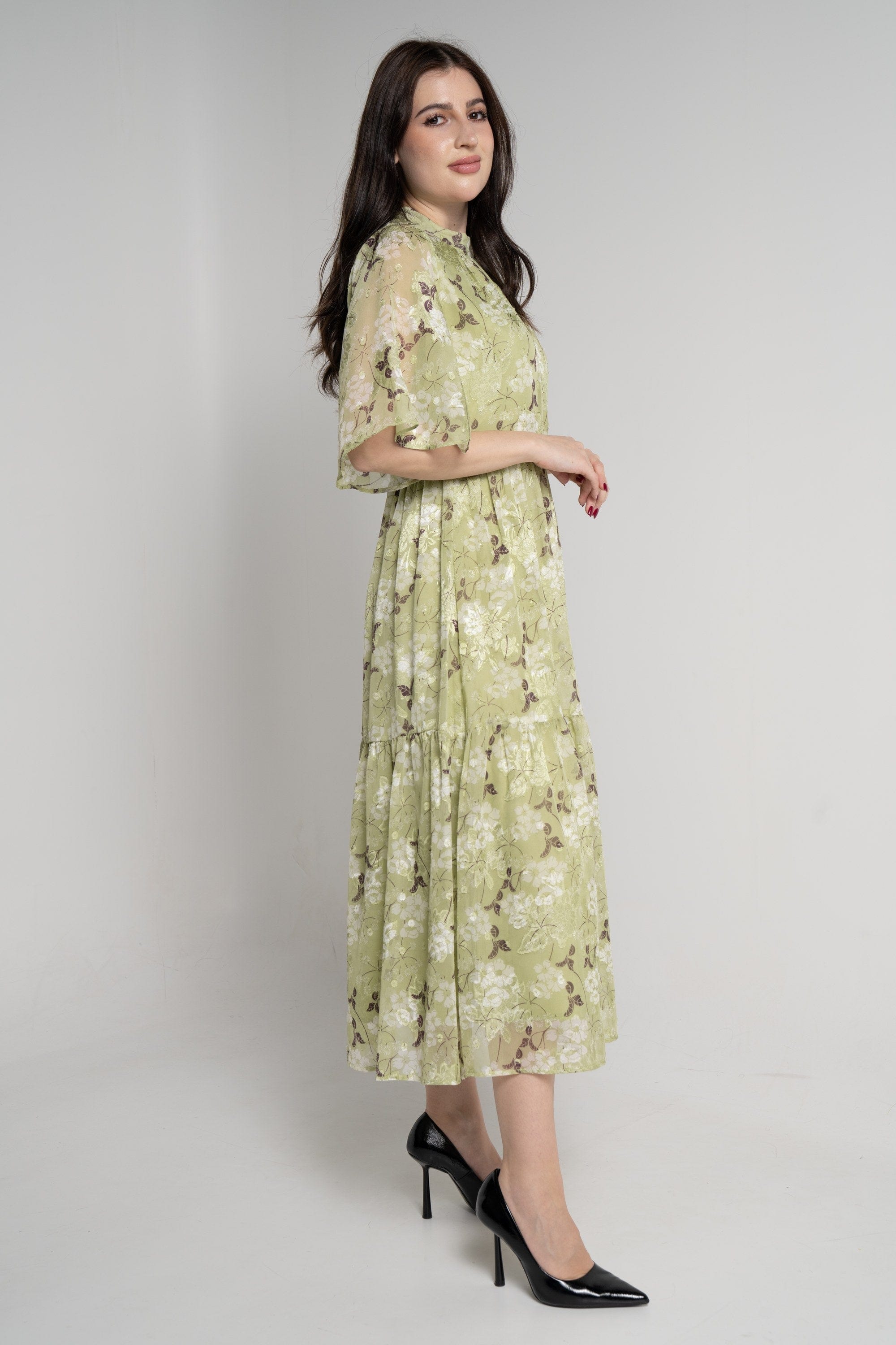 ميكا فستان ميدي بأكمام فراشة موردة نسائي