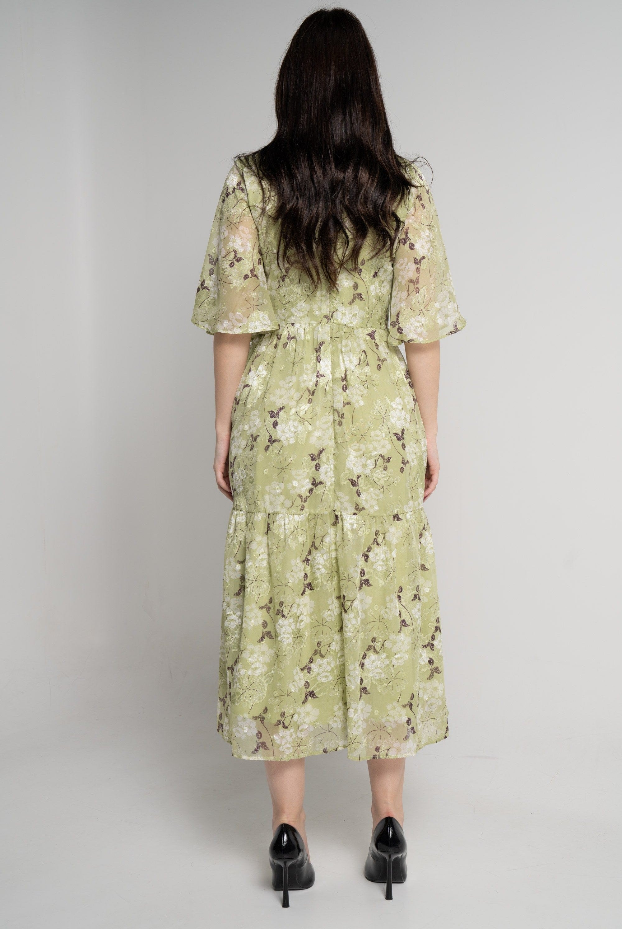 ميكا فستان ميدي بأكمام فراشة موردة نسائي