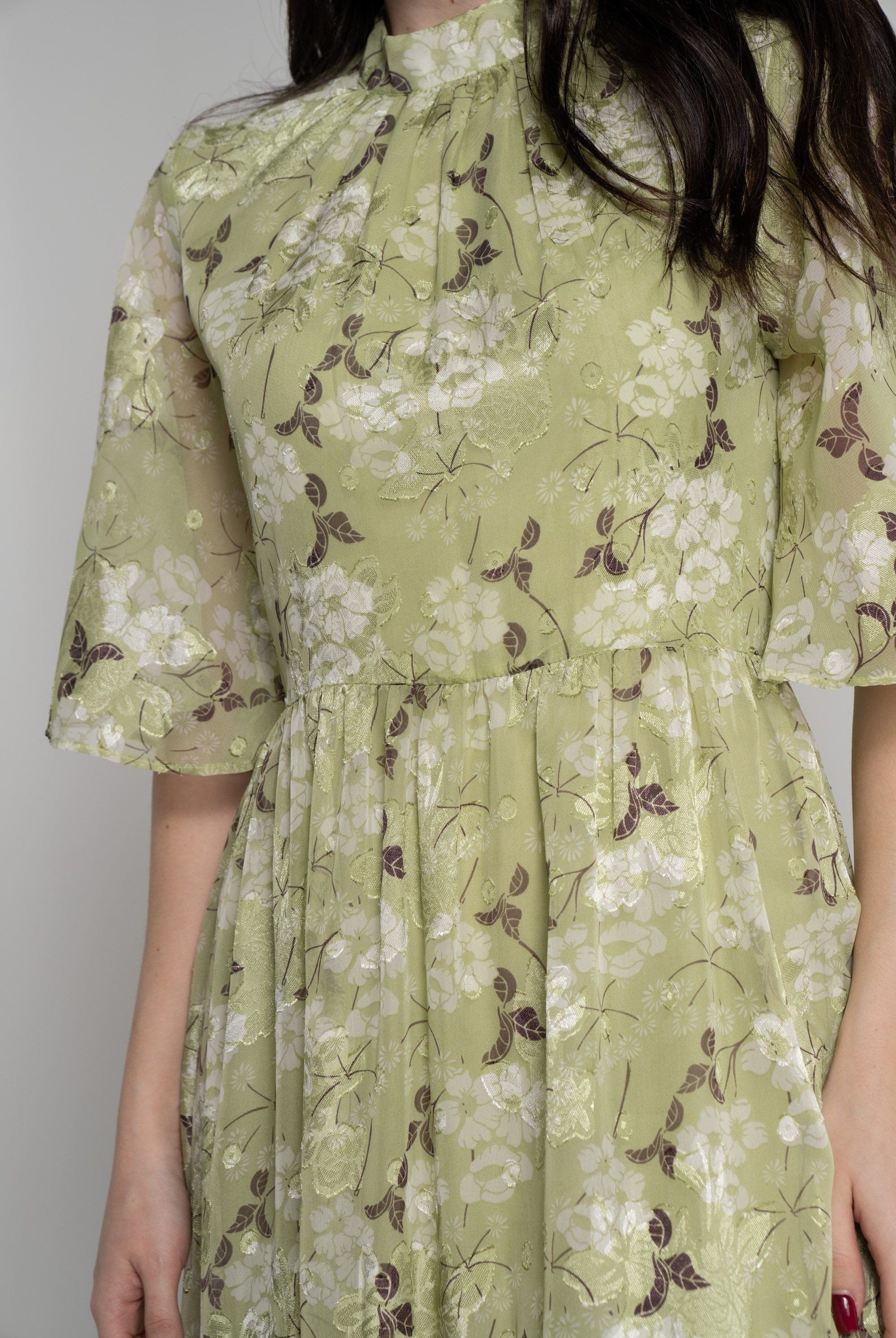 ميكا فستان ميدي بأكمام فراشة موردة نسائي