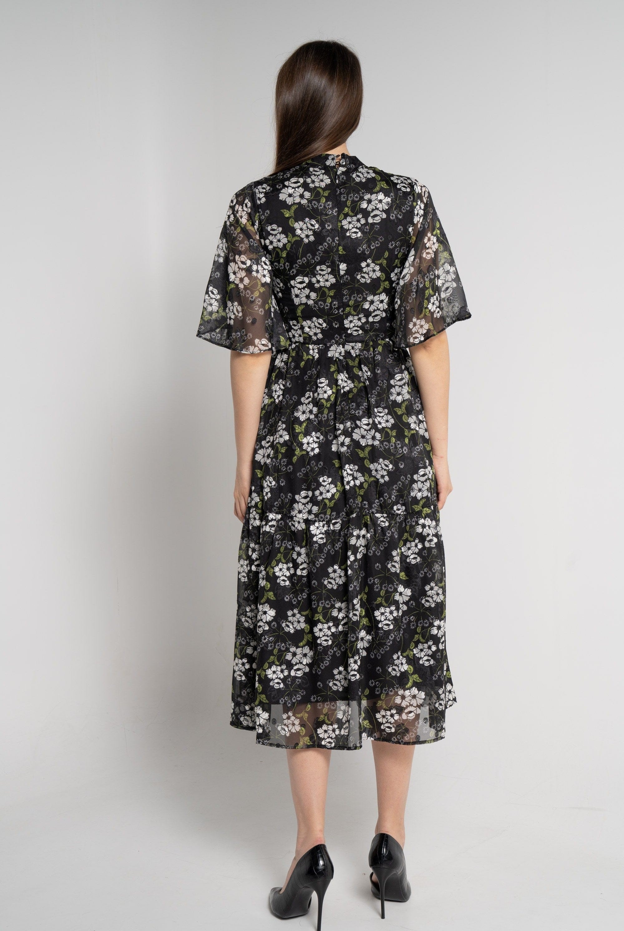 ميكا فستان ميدي بأكمام فراشة موردة نسائي