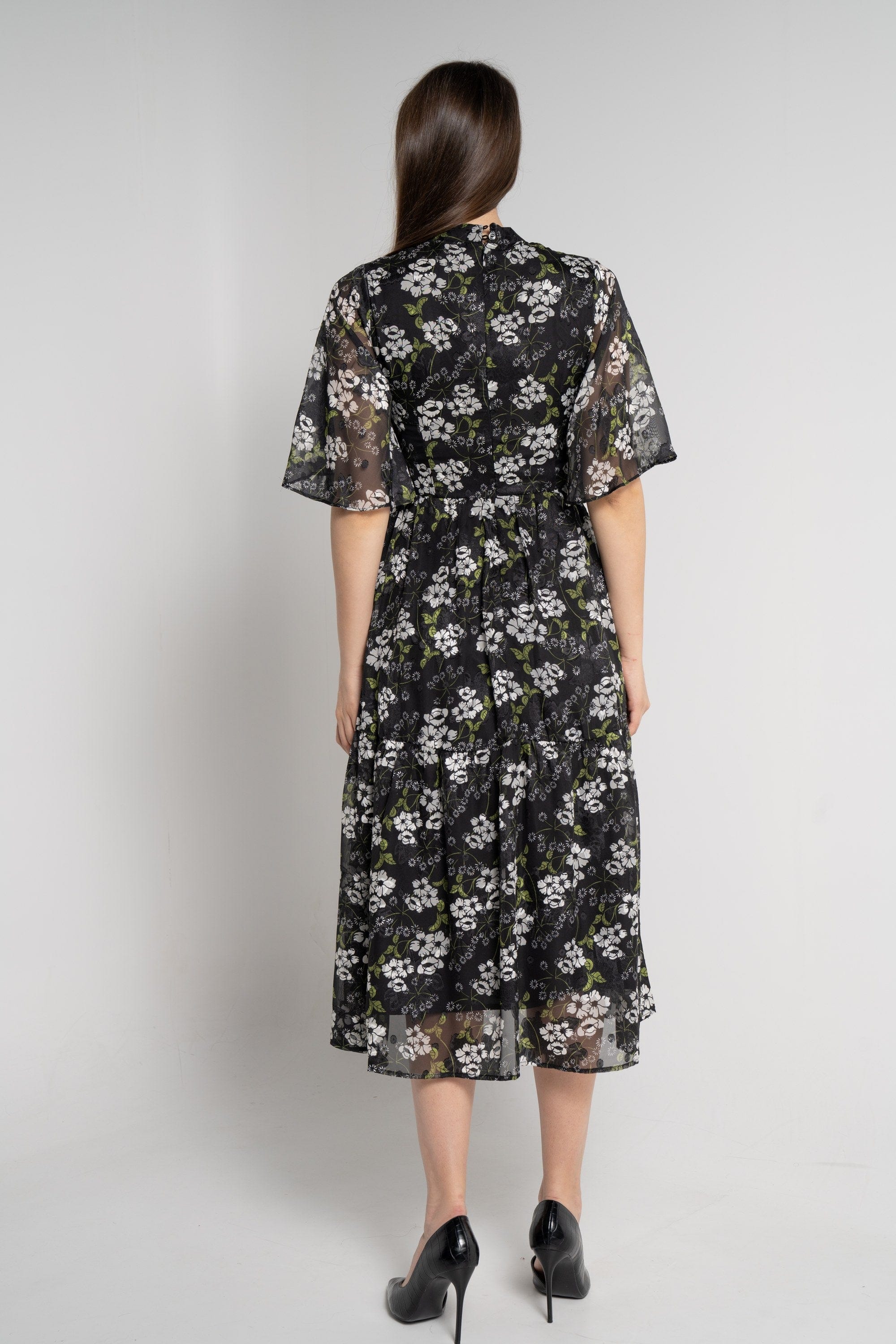 ميكا فستان ميدي بأكمام فراشة موردة نسائي