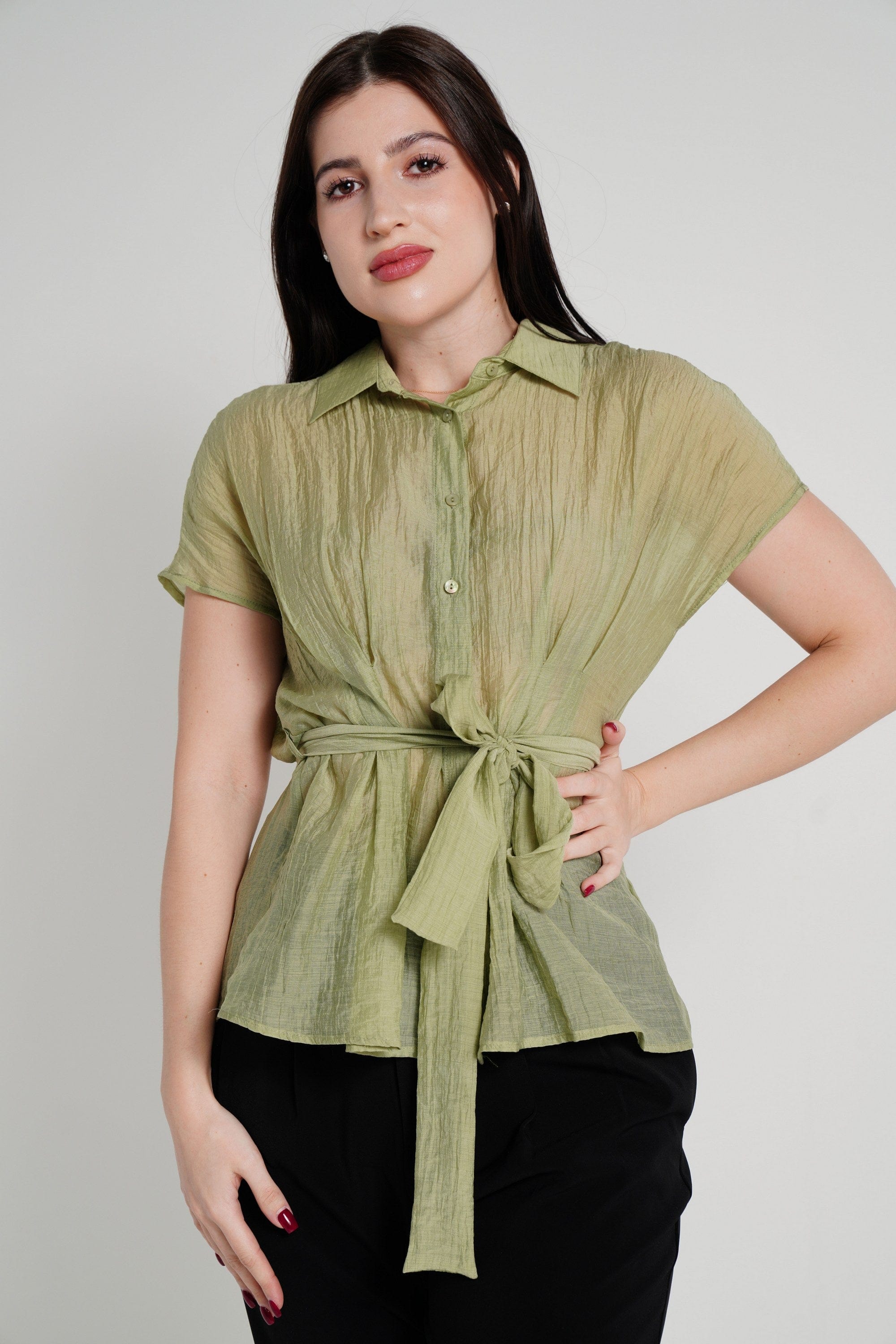 ميكا قميص بأكمام قصيرة برباط خصر