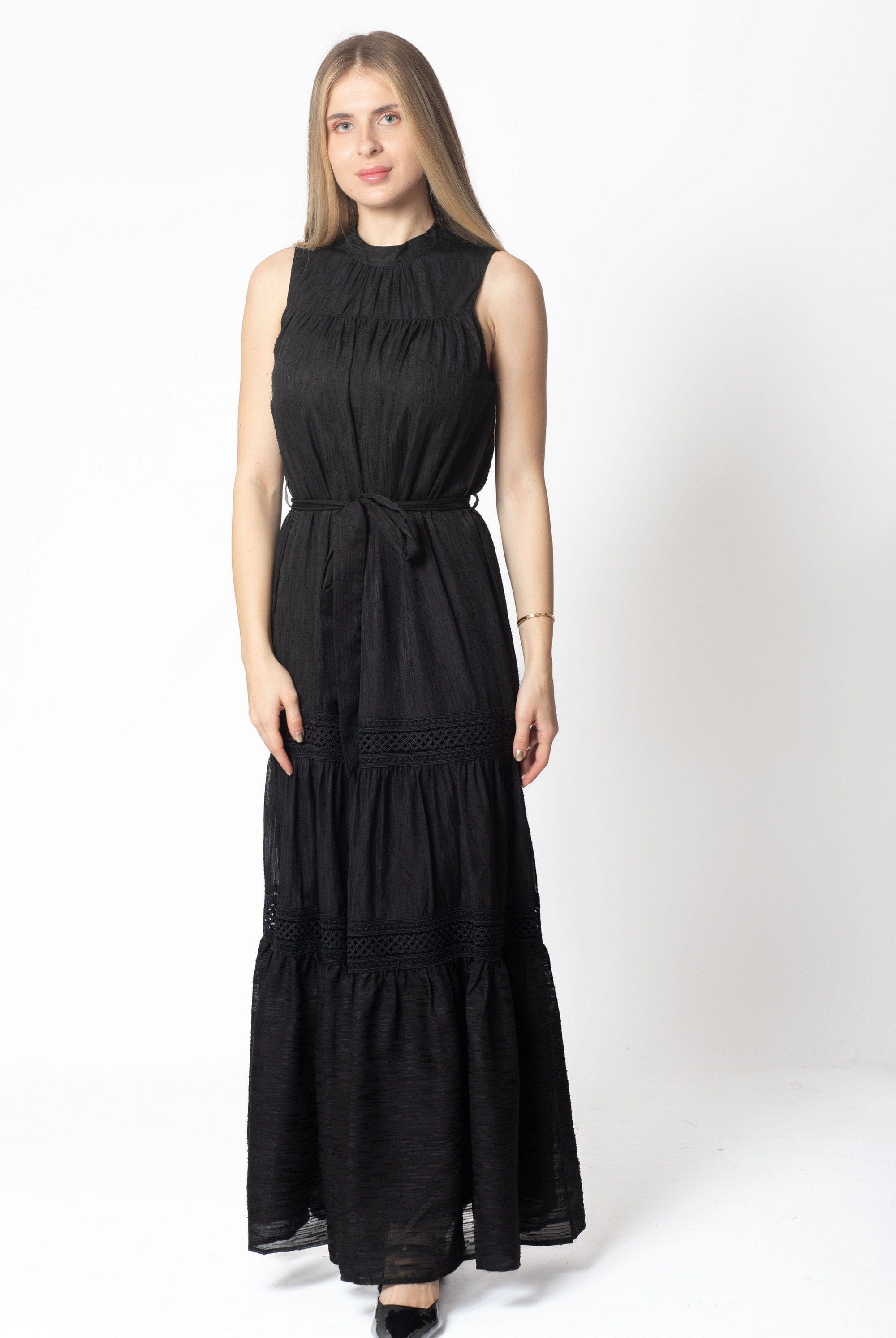 ميكا فستان ماكسي كت برباط على الخصر طبقات نسائي