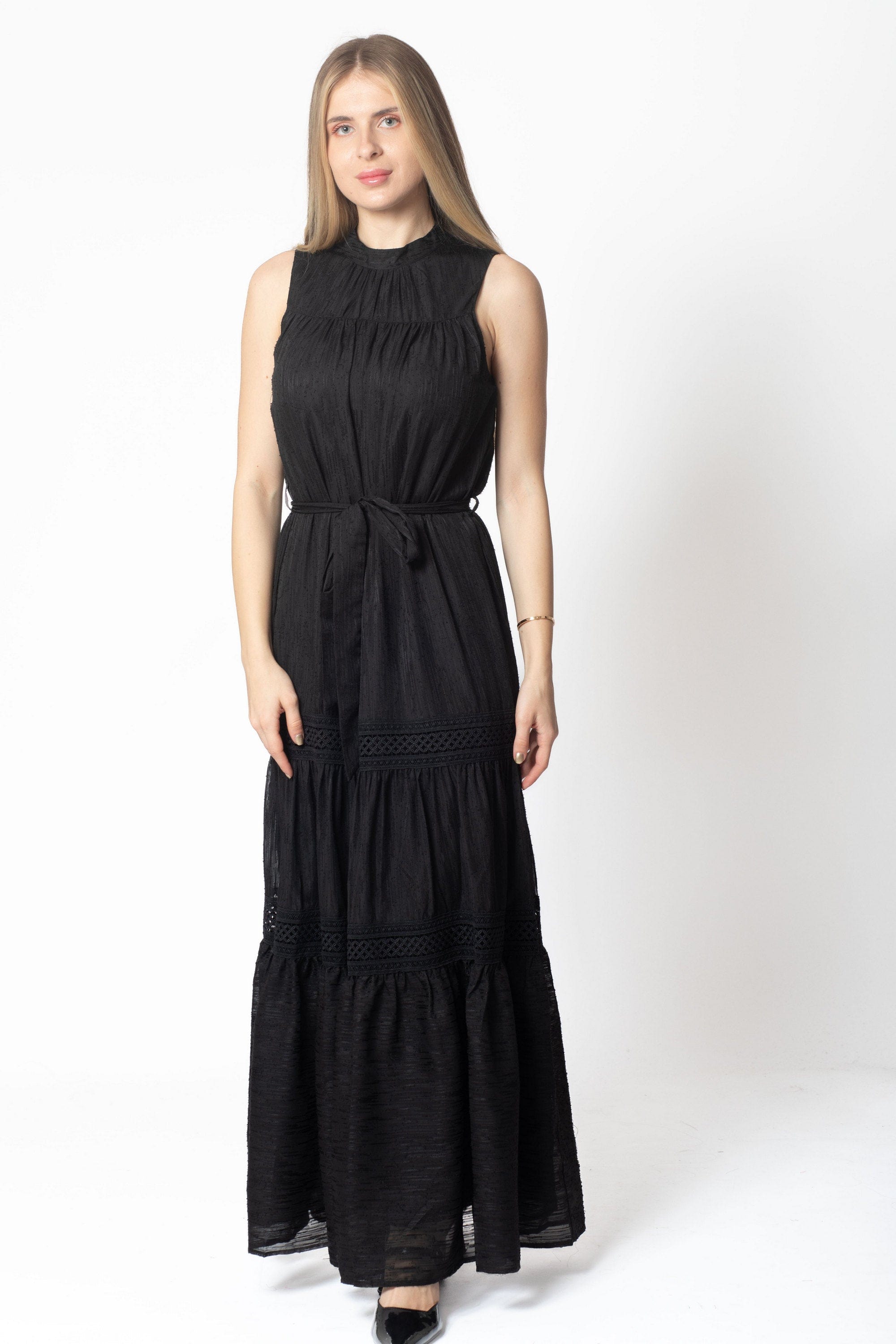 ميكا فستان ماكسي كت برباط على الخصر طبقات نسائي