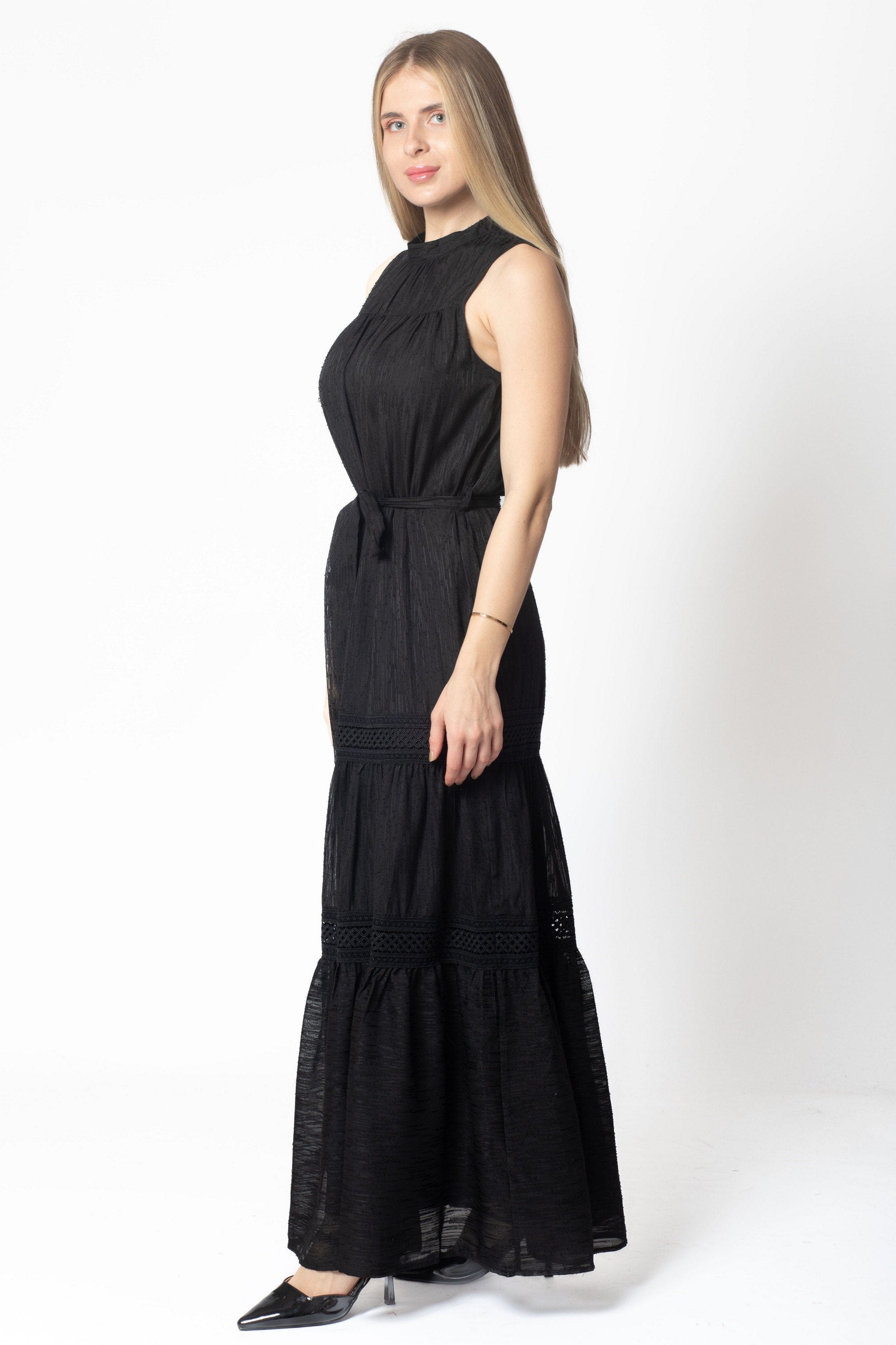 ميكا فستان ماكسي كت برباط على الخصر طبقات نسائي