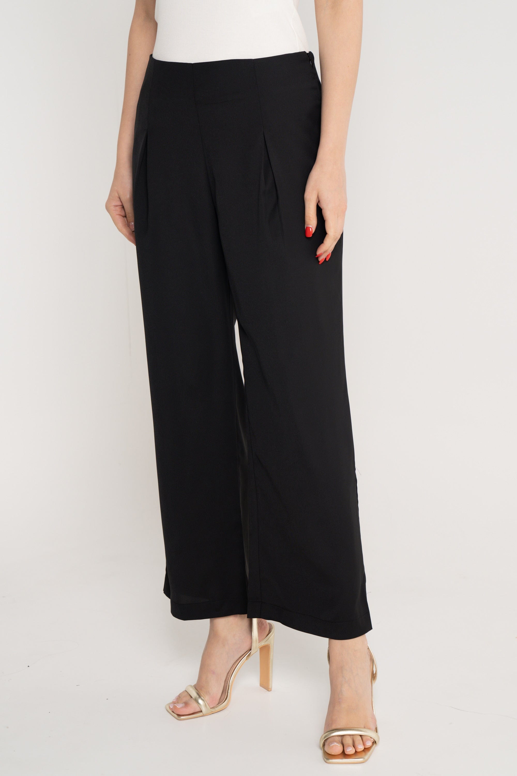 ميكا بنطلون طويل سادة خصر مرتفع كم طويل سادة