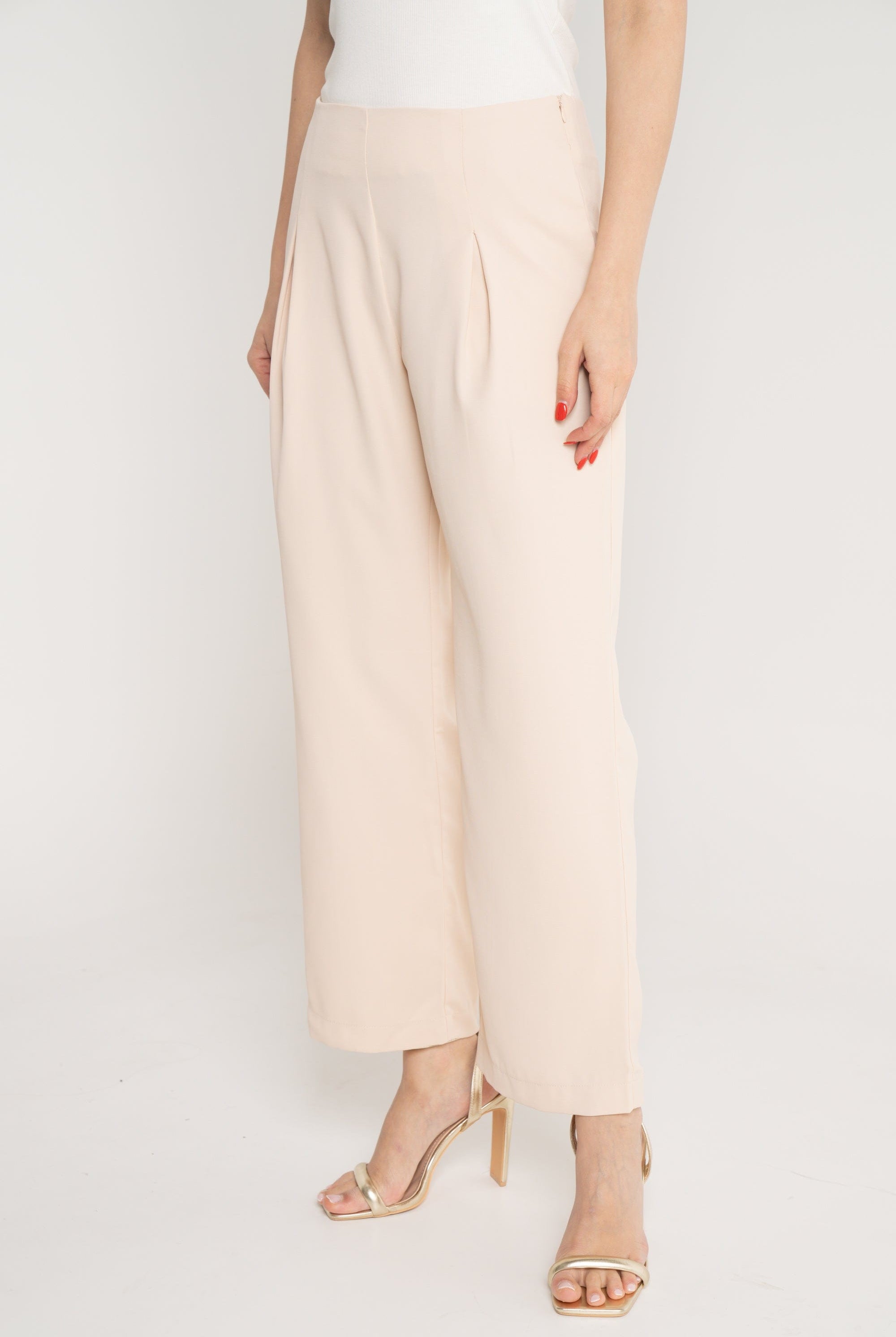 ميكا بنطلون طويل سادة خصر مرتفع كم طويل سادة