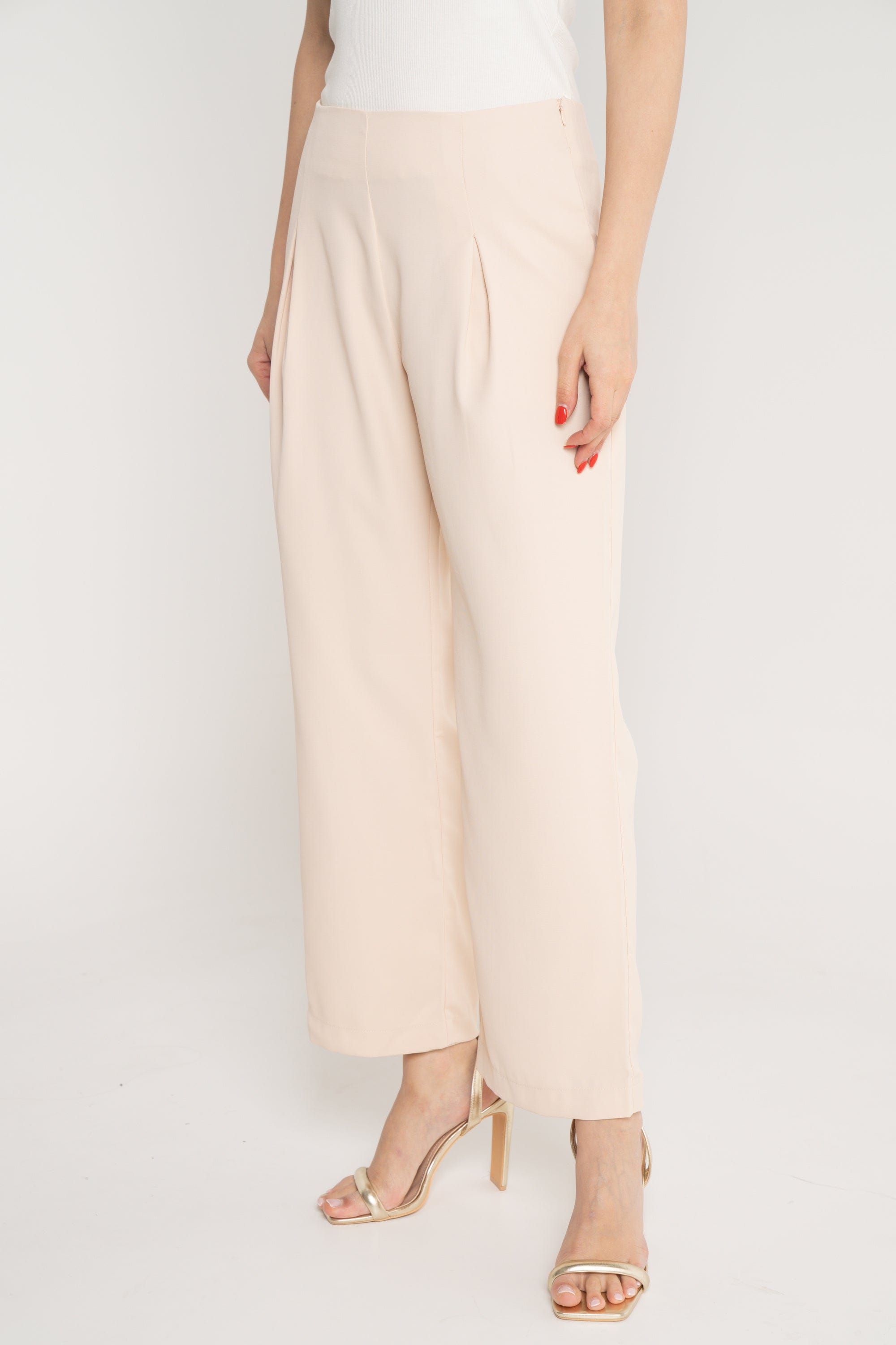 ميكا بنطلون طويل سادة خصر مرتفع كم طويل سادة