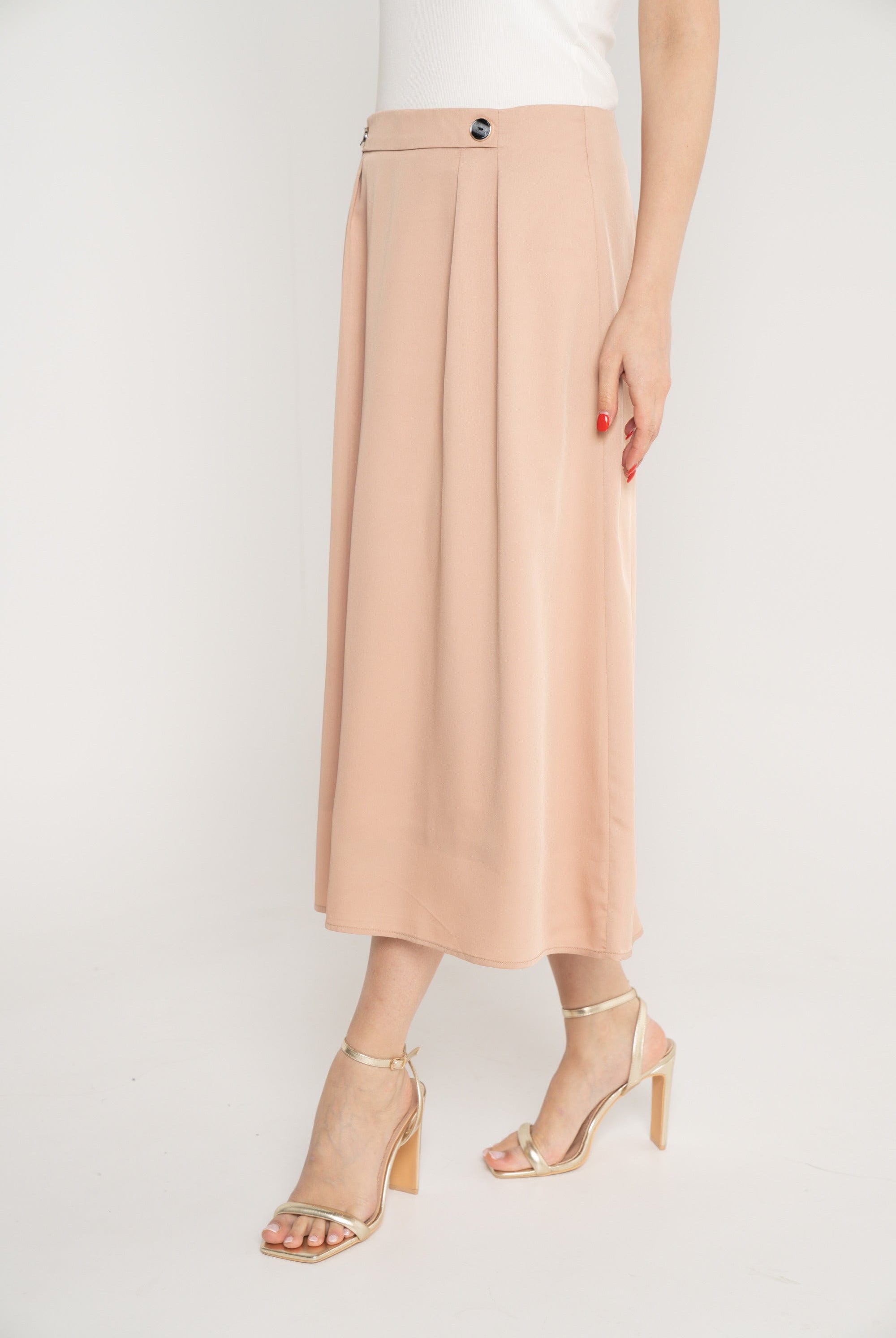 ميكا تنورة ميدي كلوش بأزرار على الخصر نسائي