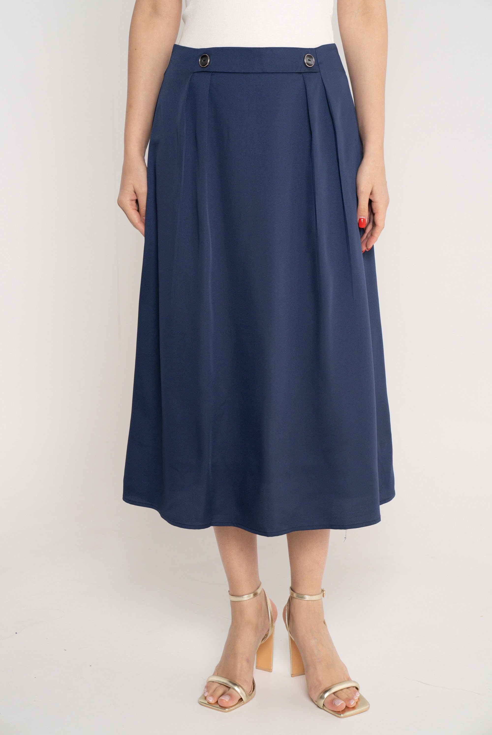 ميكا تنورة ميدي كلوش بأزرار على الخصر نسائي