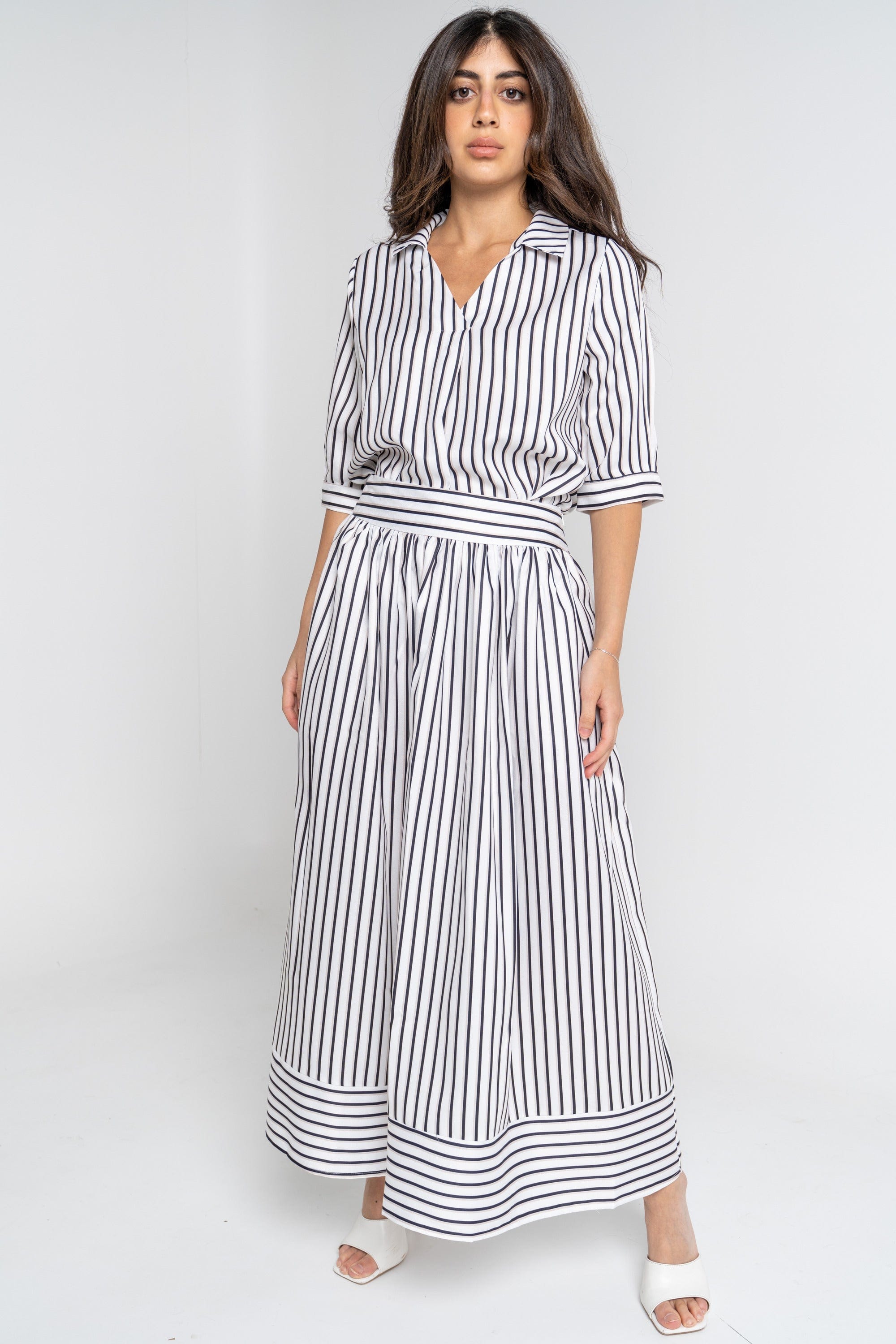 ميكا تنورة ميدي مخططة بالطول نسائي