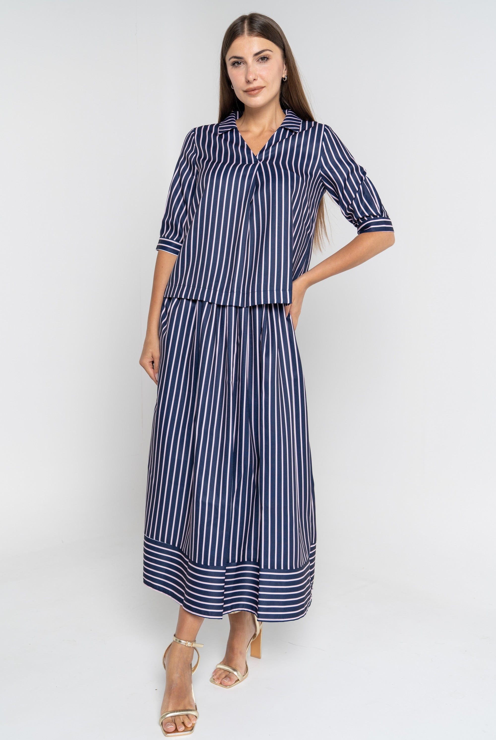 ميكا تنورة ميدي مخططة بالطول نسائي