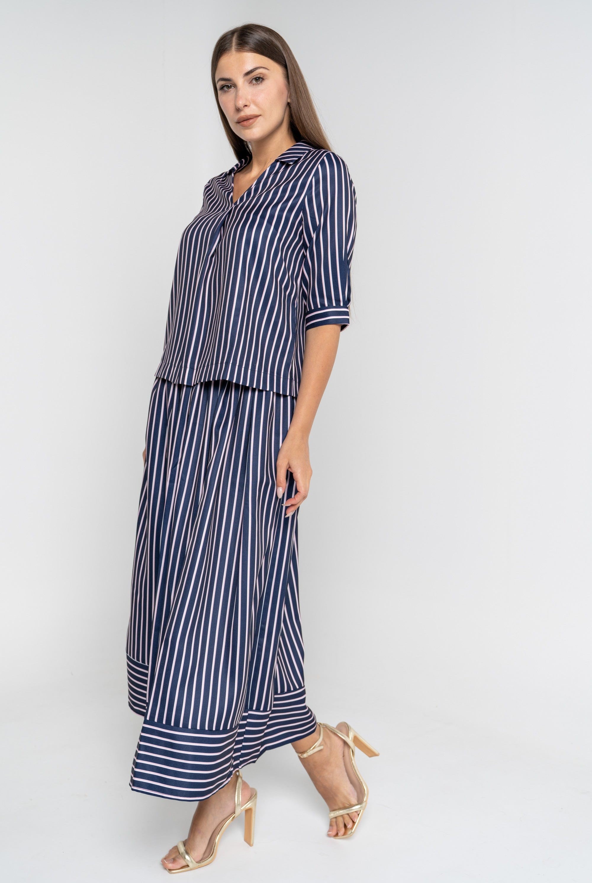 ميكا تنورة ميدي مخططة بالطول نسائي