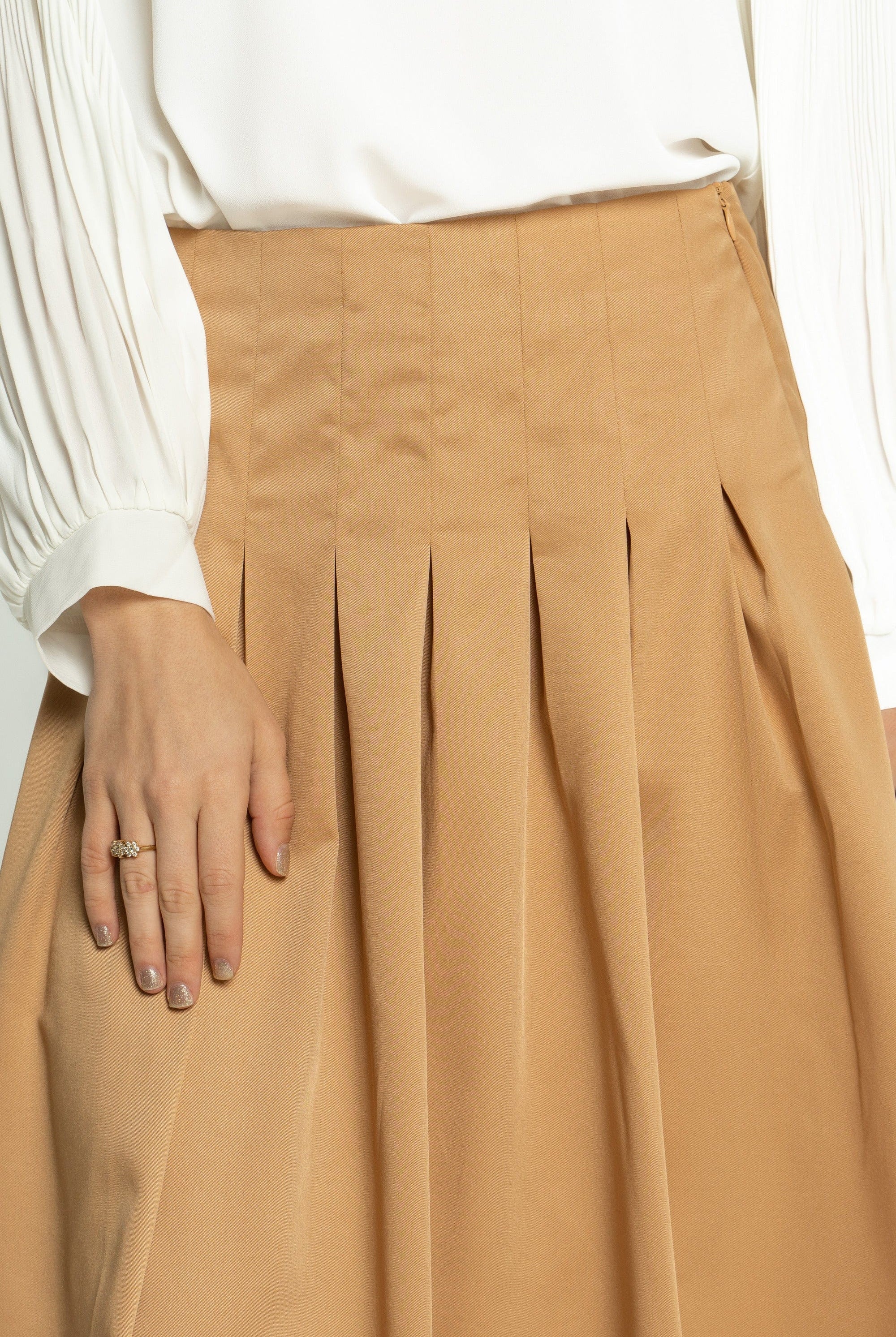 ميكا تنورة ميدي سادة كلوش بخصر مرتفع