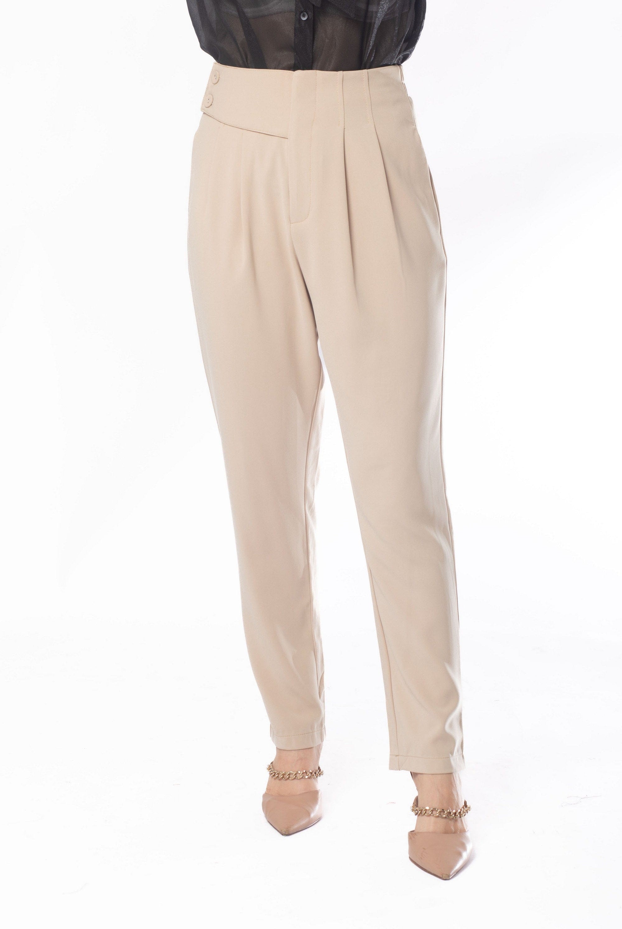 ميكا بنطلون طويل خصر مرتفع رسمي سادة