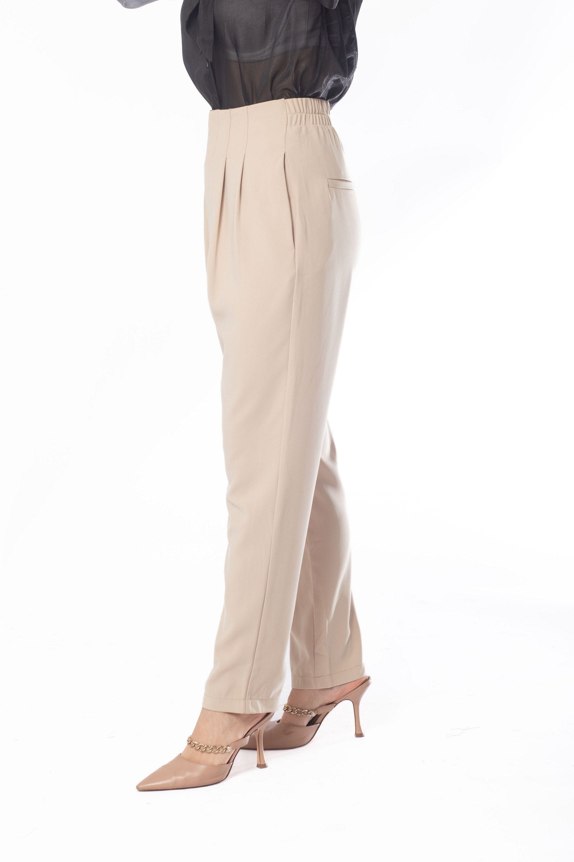 ميكا بنطلون طويل خصر مرتفع رسمي سادة