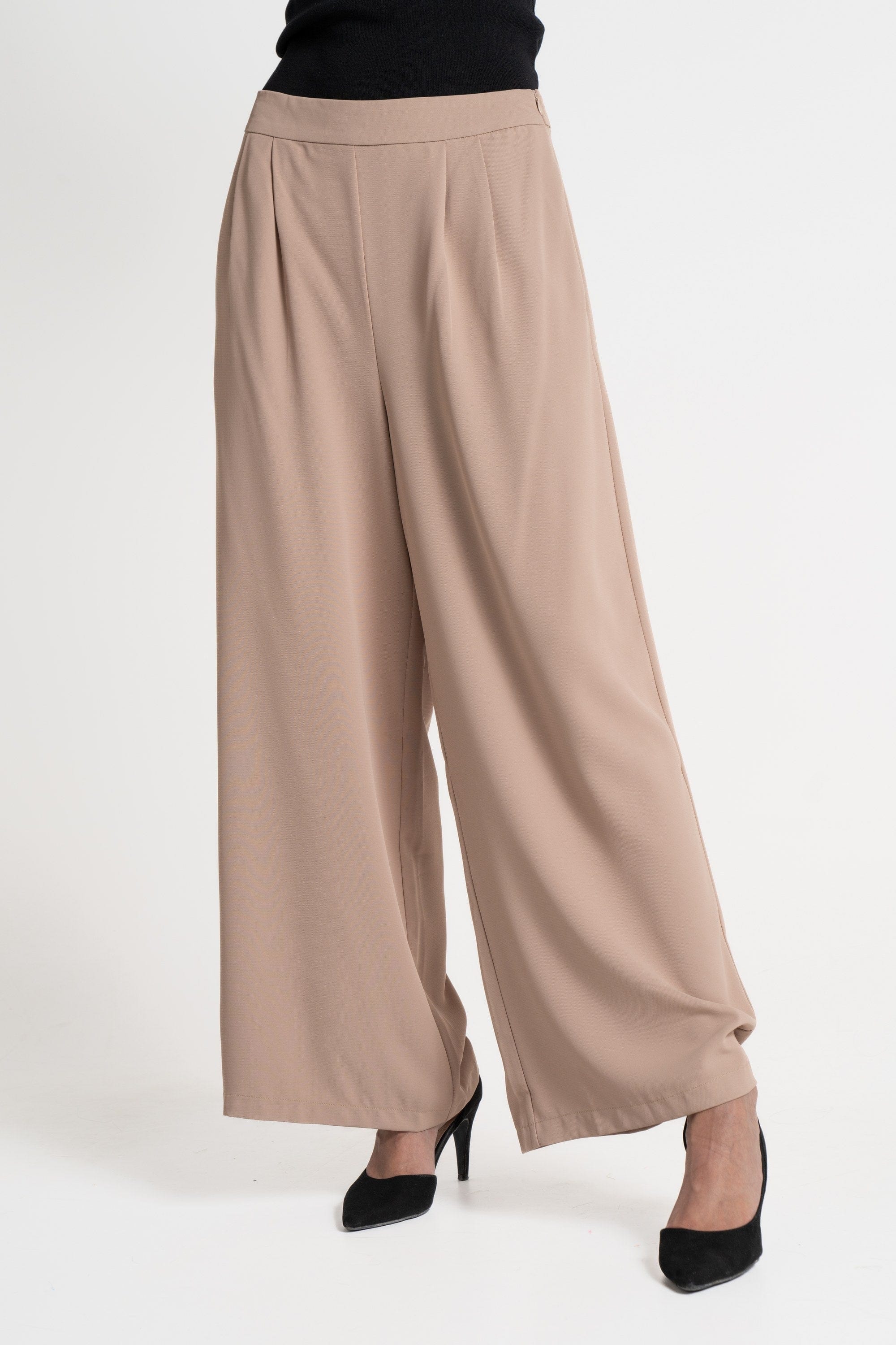 ميكا بنطلون طويل خصر مرتفع واسع سادة نسائي