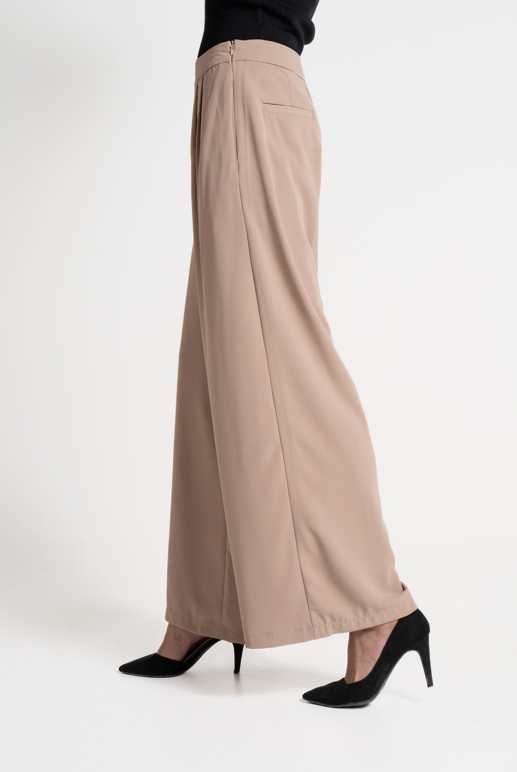 ميكا بنطلون طويل خصر مرتفع واسع سادة نسائي