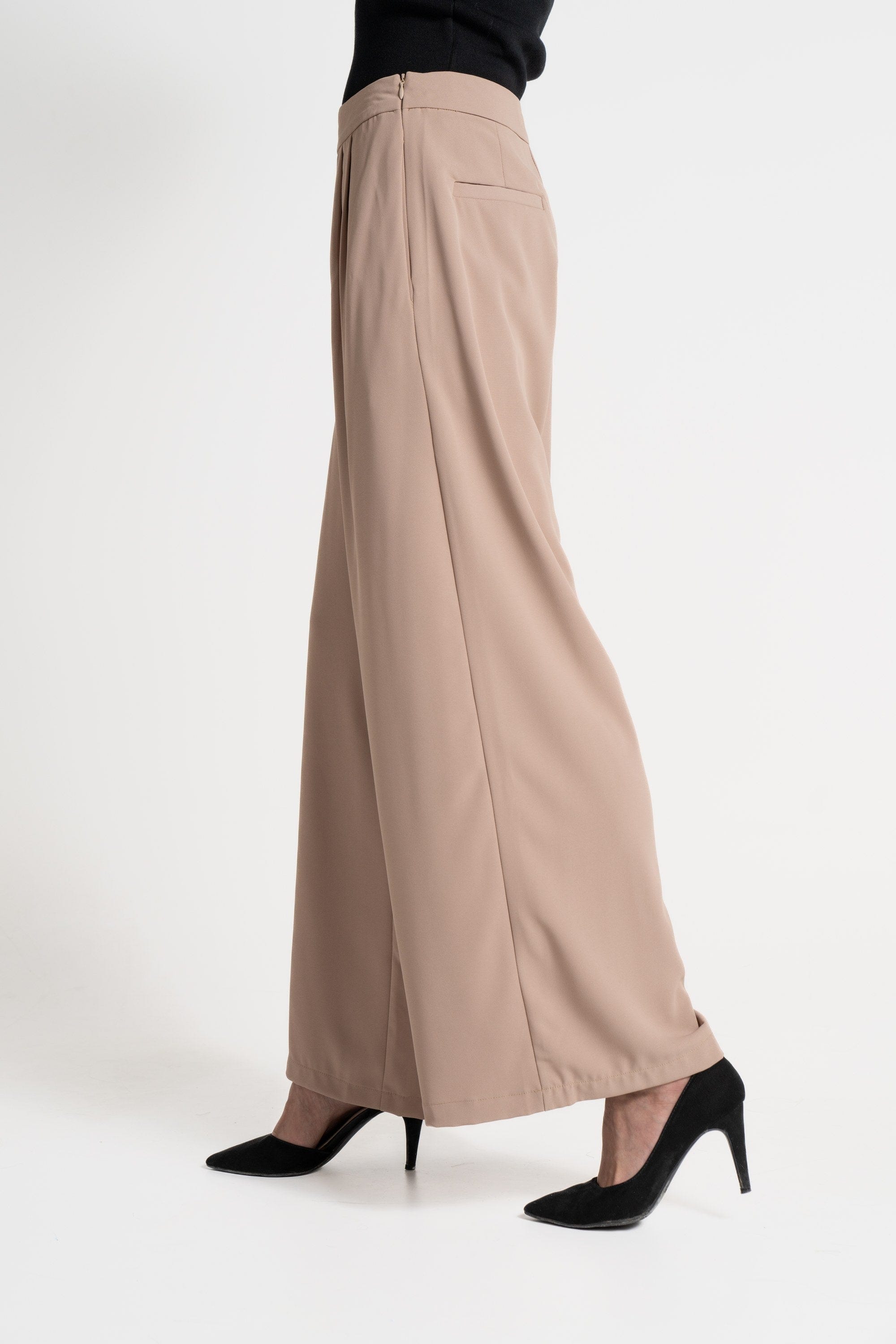 ميكا بنطلون طويل خصر مرتفع واسع سادة نسائي