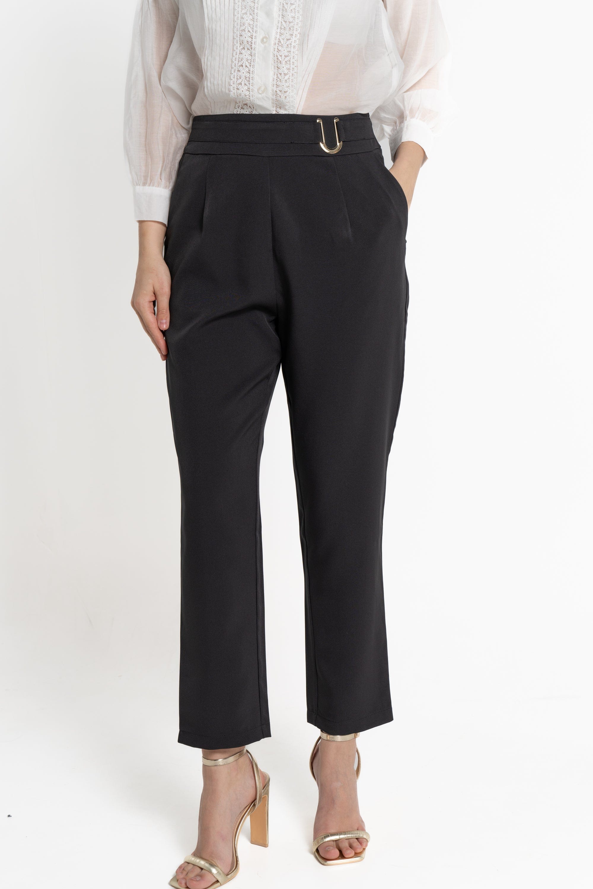 ميكا بنطلون طويل سادة خصر مرتفع كلاسيك نسائي