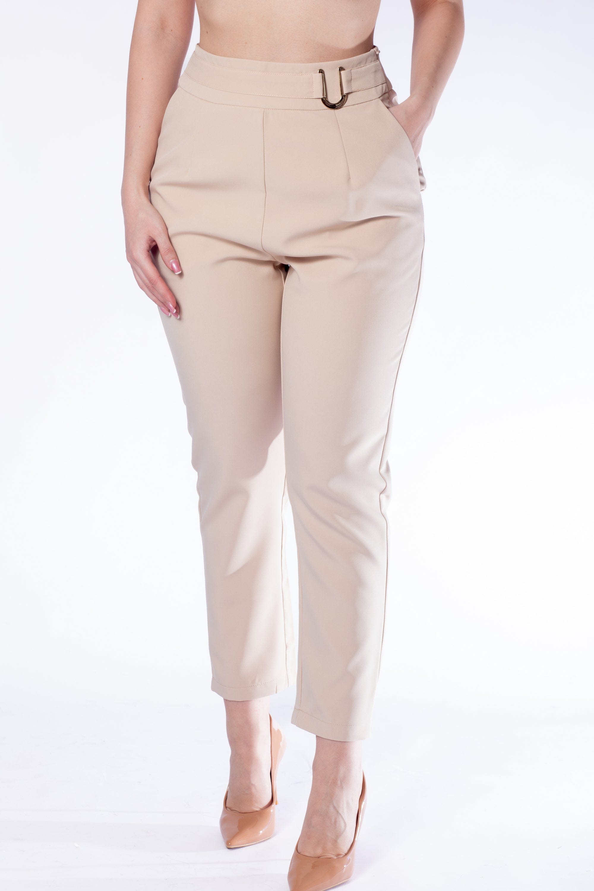 ميكا بنطلون طويل سادة خصر مرتفع كلاسيك نسائي