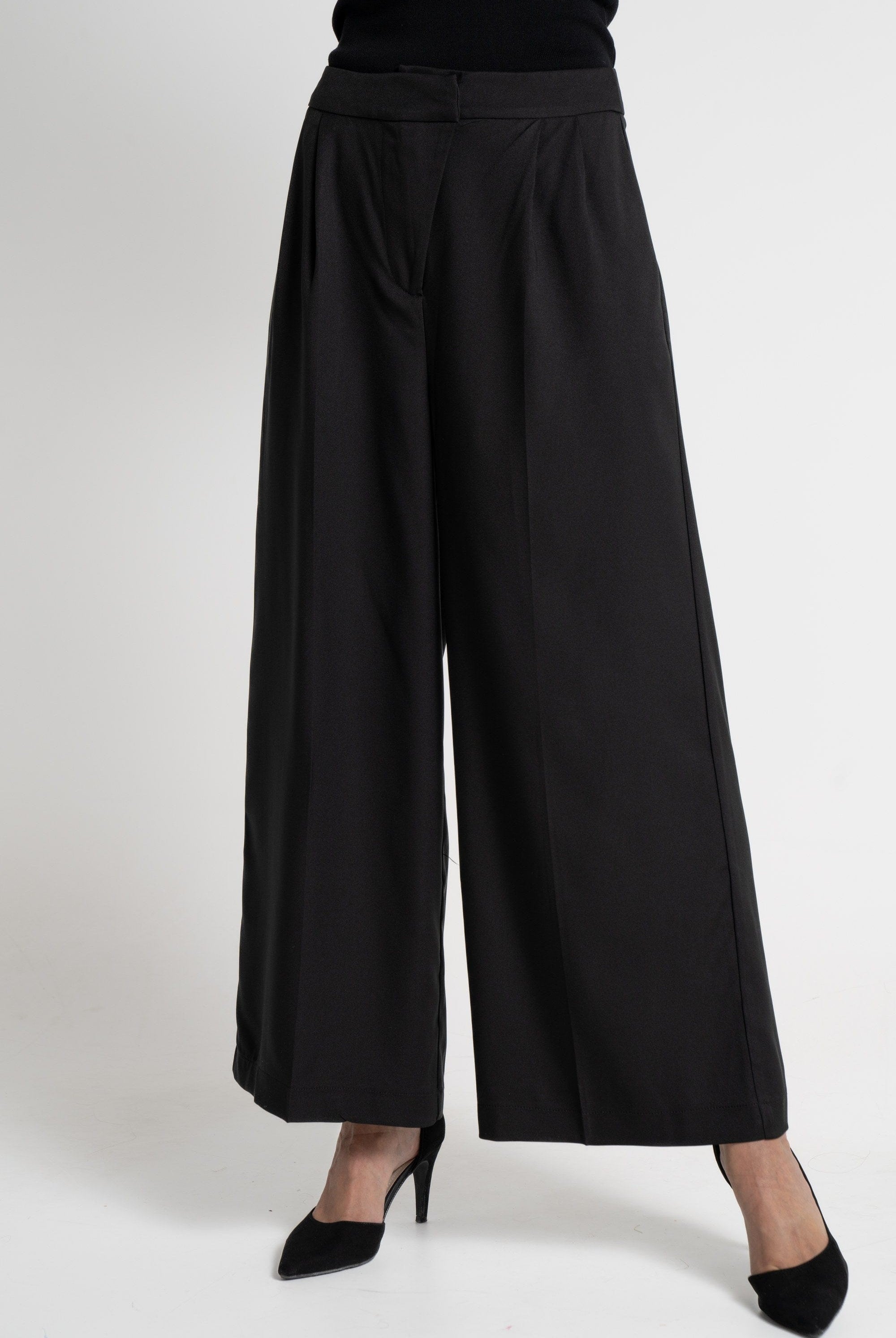 ميكا بنطلون طويل سادة واسع كلاسيك خصر مرتفع نسائي