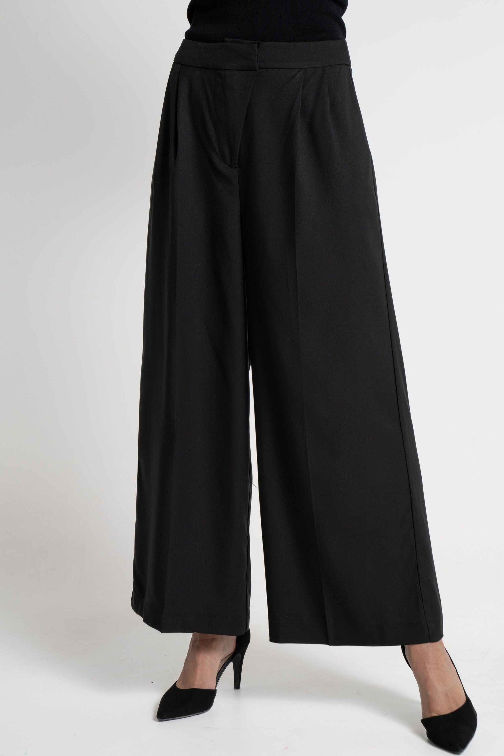 ميكا بنطلون طويل سادة واسع كلاسيك خصر مرتفع نسائي