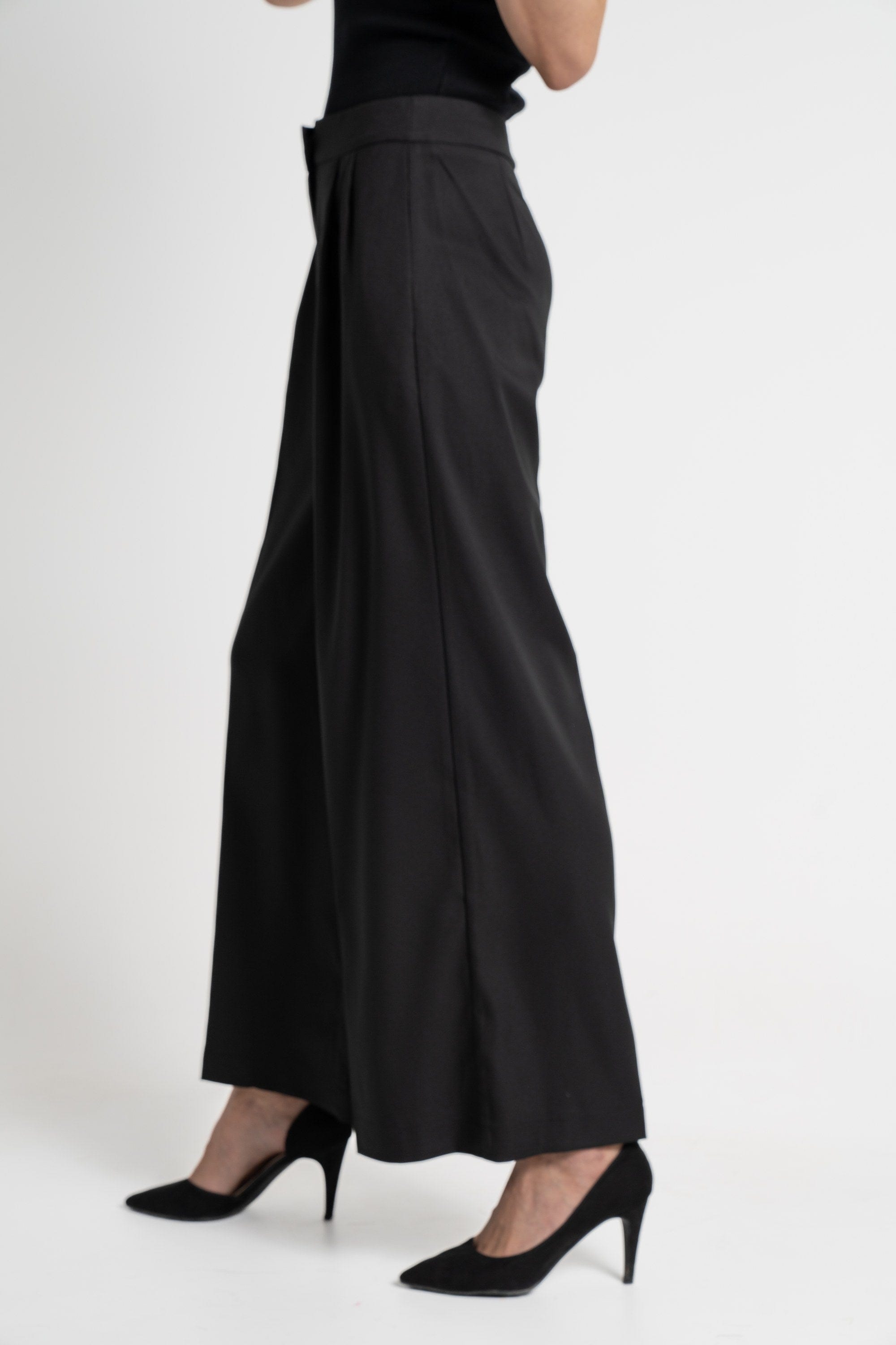 ميكا بنطلون طويل سادة واسع كلاسيك خصر مرتفع نسائي