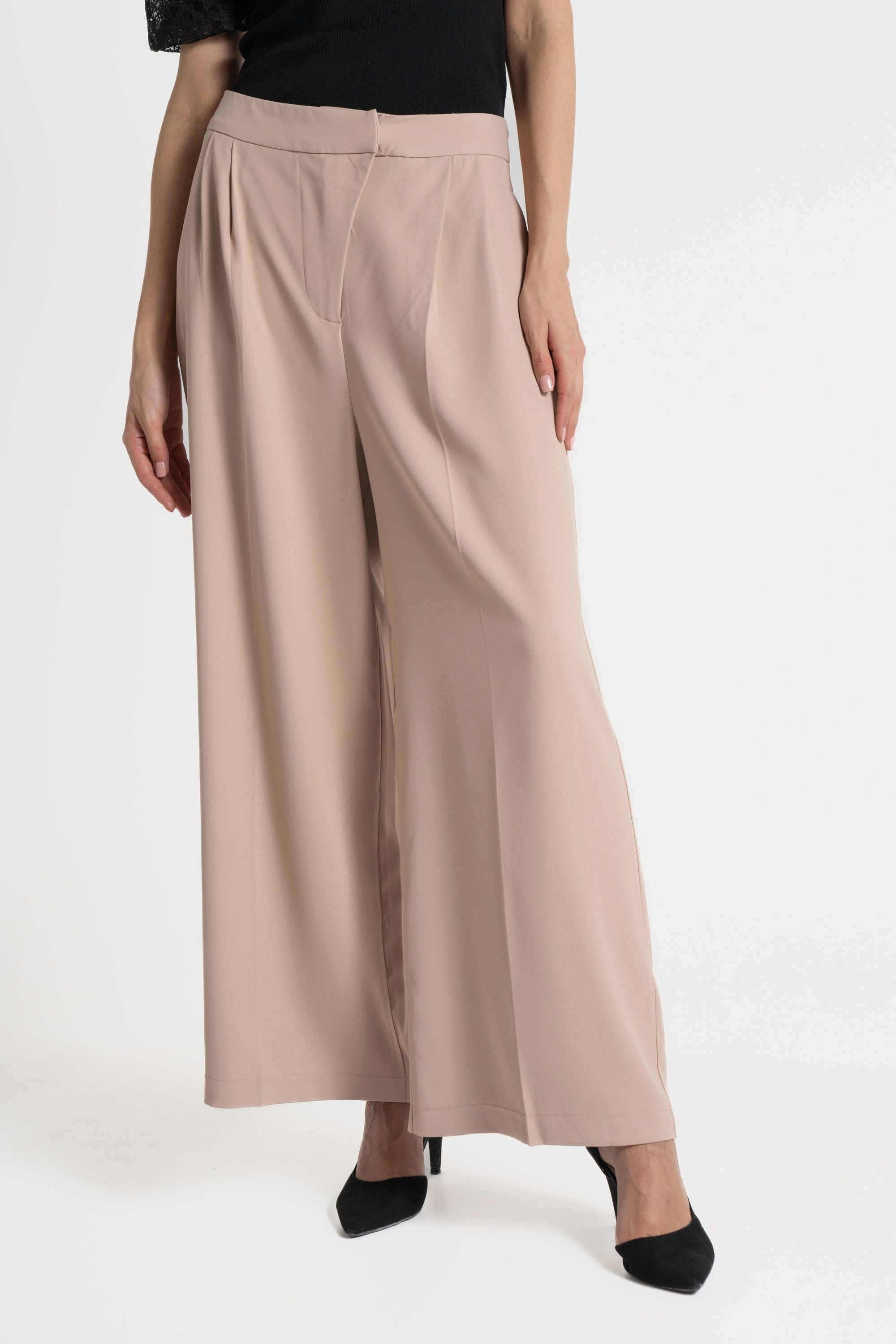 ميكا بنطلون طويل سادة واسع كلاسيك خصر مرتفع نسائي