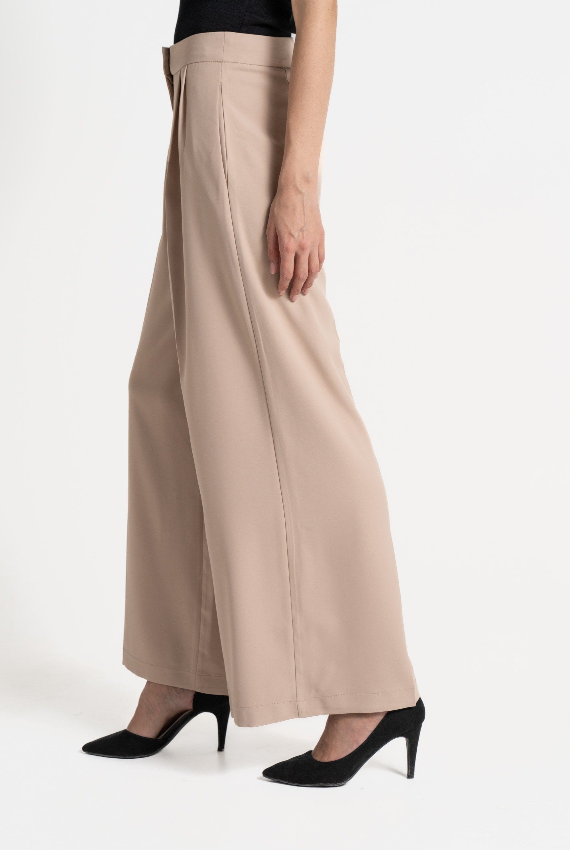 ميكا بنطلون طويل سادة واسع كلاسيك خصر مرتفع نسائي