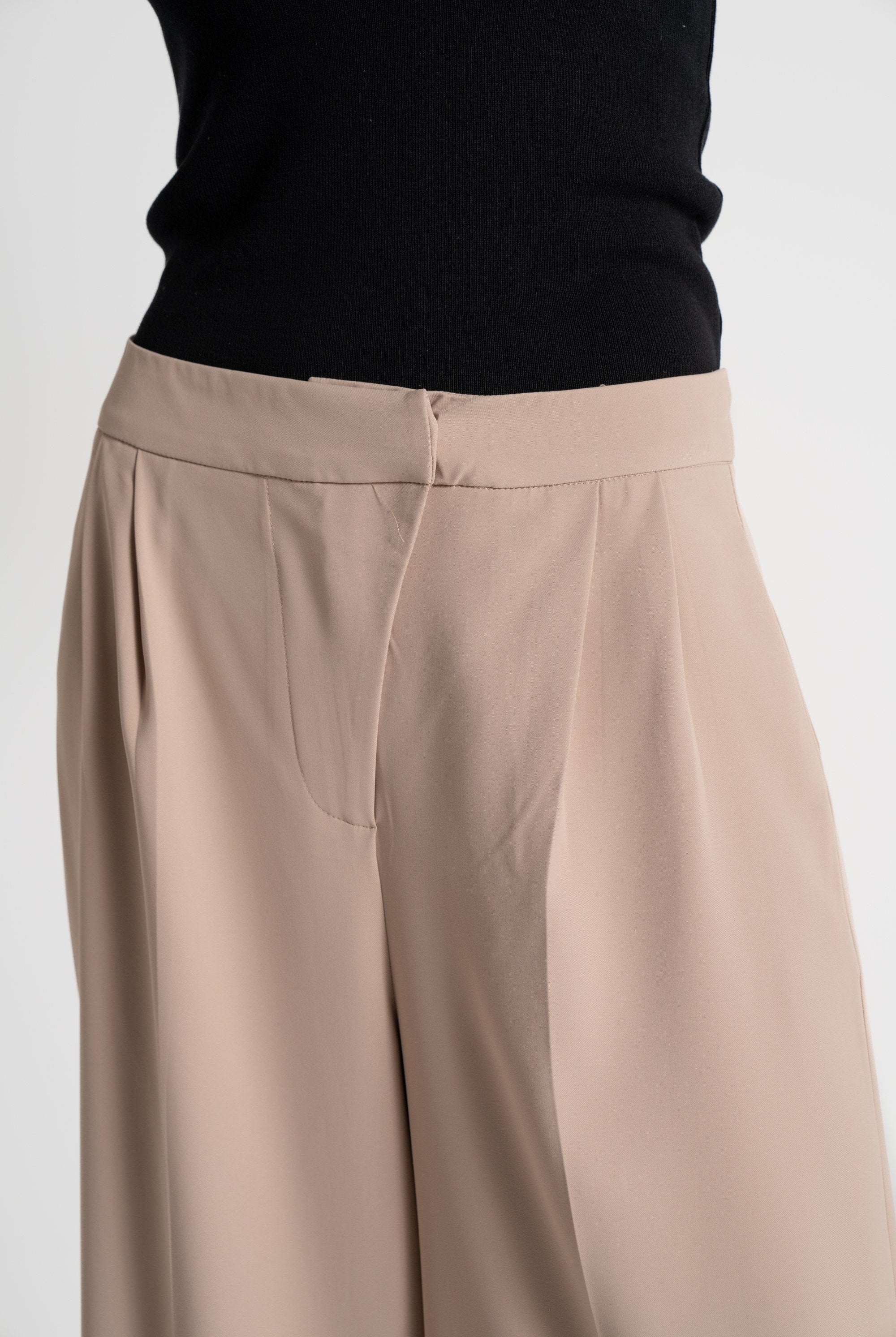 ميكا بنطلون طويل سادة واسع كلاسيك خصر مرتفع نسائي