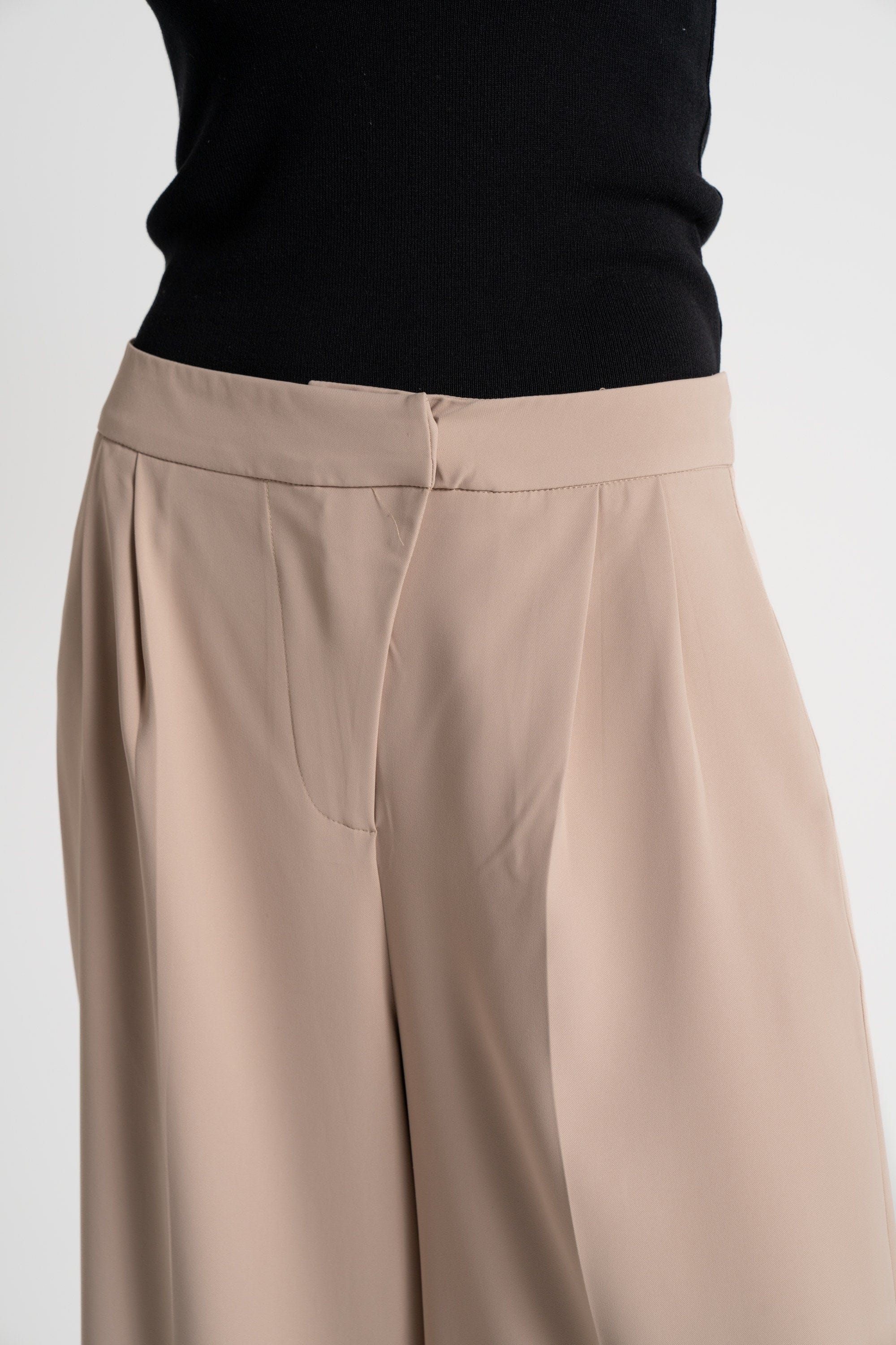 ميكا بنطلون طويل سادة واسع كلاسيك خصر مرتفع نسائي