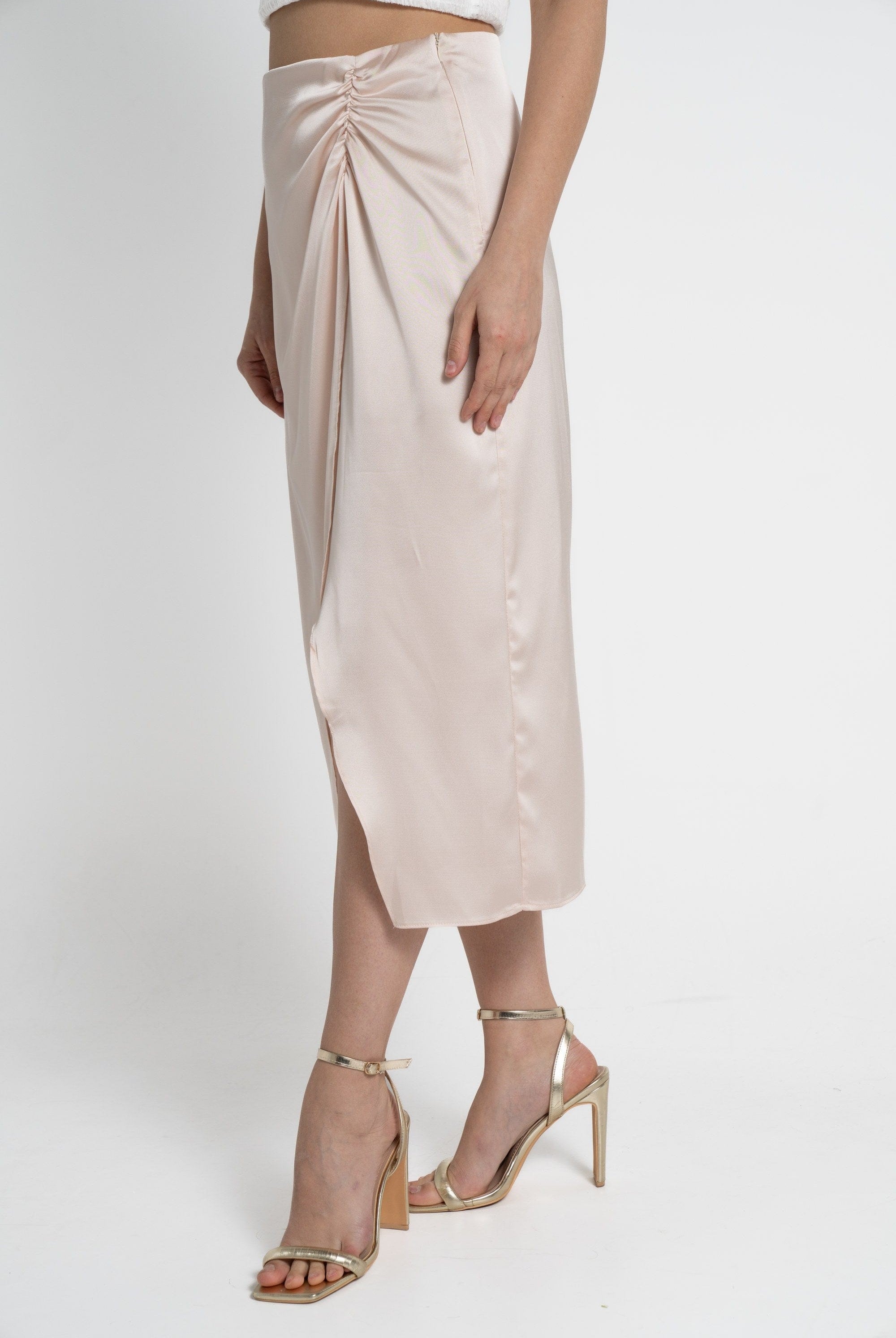 ميكا تنورة ميدي نسائية سادة مفتوحة من الأسفل