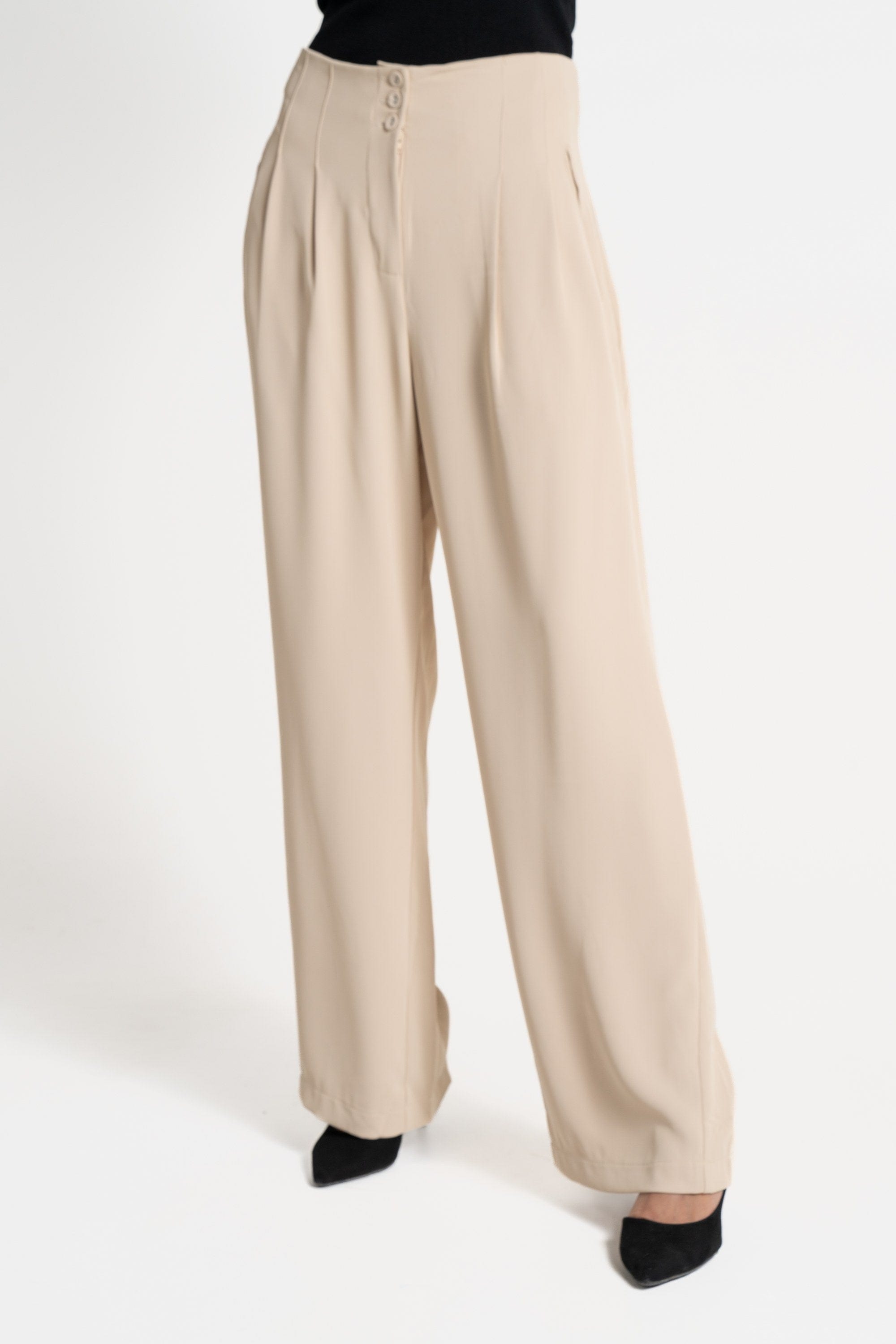 ميكا بنطلون طويل سادة بأزرار أمامية واسع نسائي