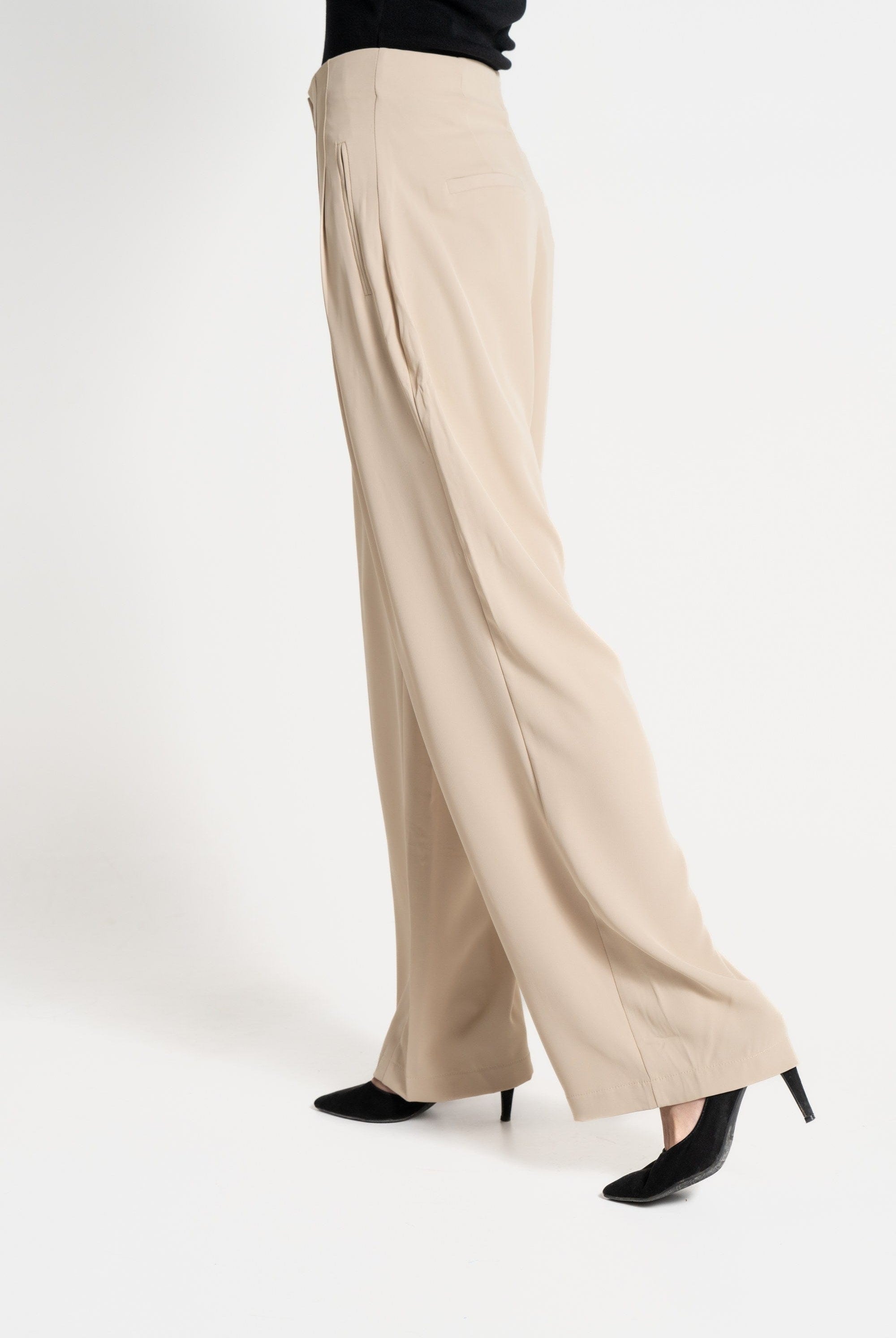 ميكا بنطلون طويل سادة بأزرار أمامية واسع نسائي