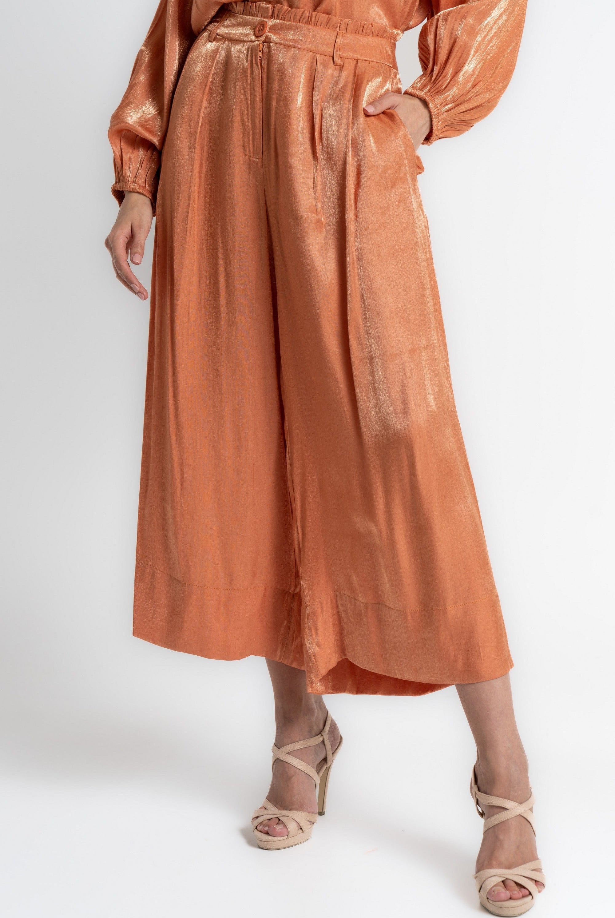 ميكا بنطلون 3/4 لامعة خصر مرتفع سادة نسائي