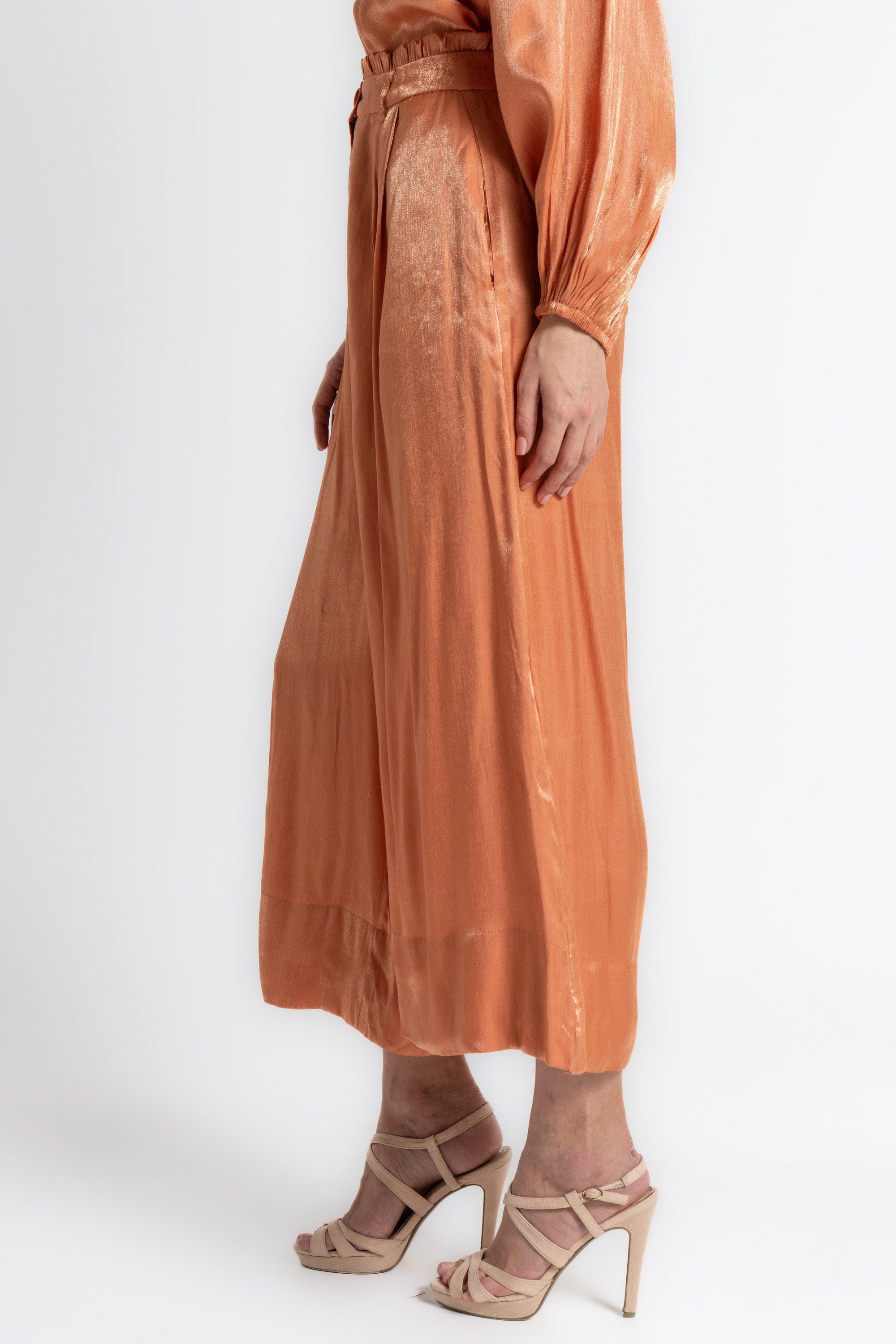 ميكا بنطلون 3/4 لامعة خصر مرتفع سادة نسائي