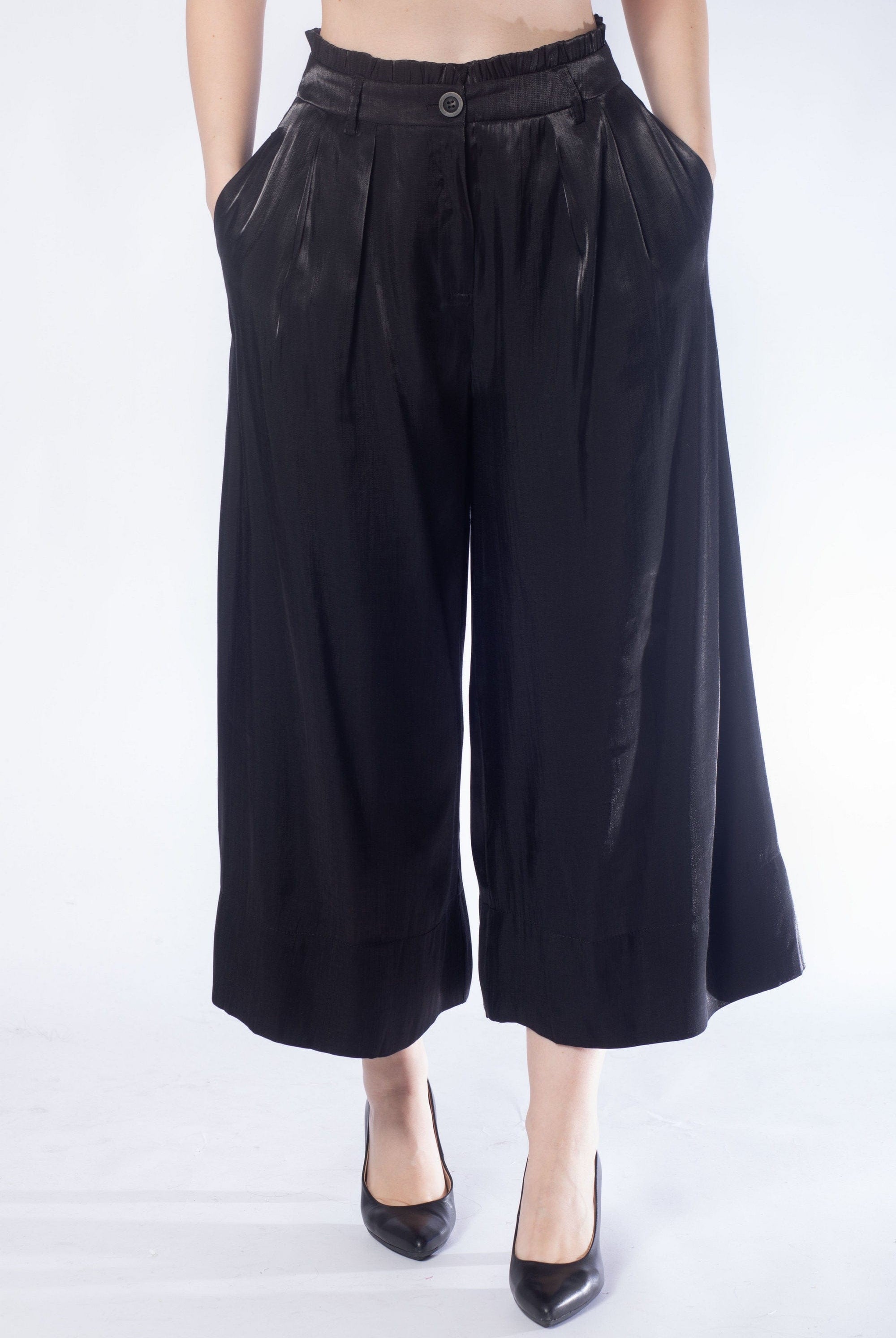 ميكا بنطلون 3/4 لامعة خصر مرتفع سادة نسائي