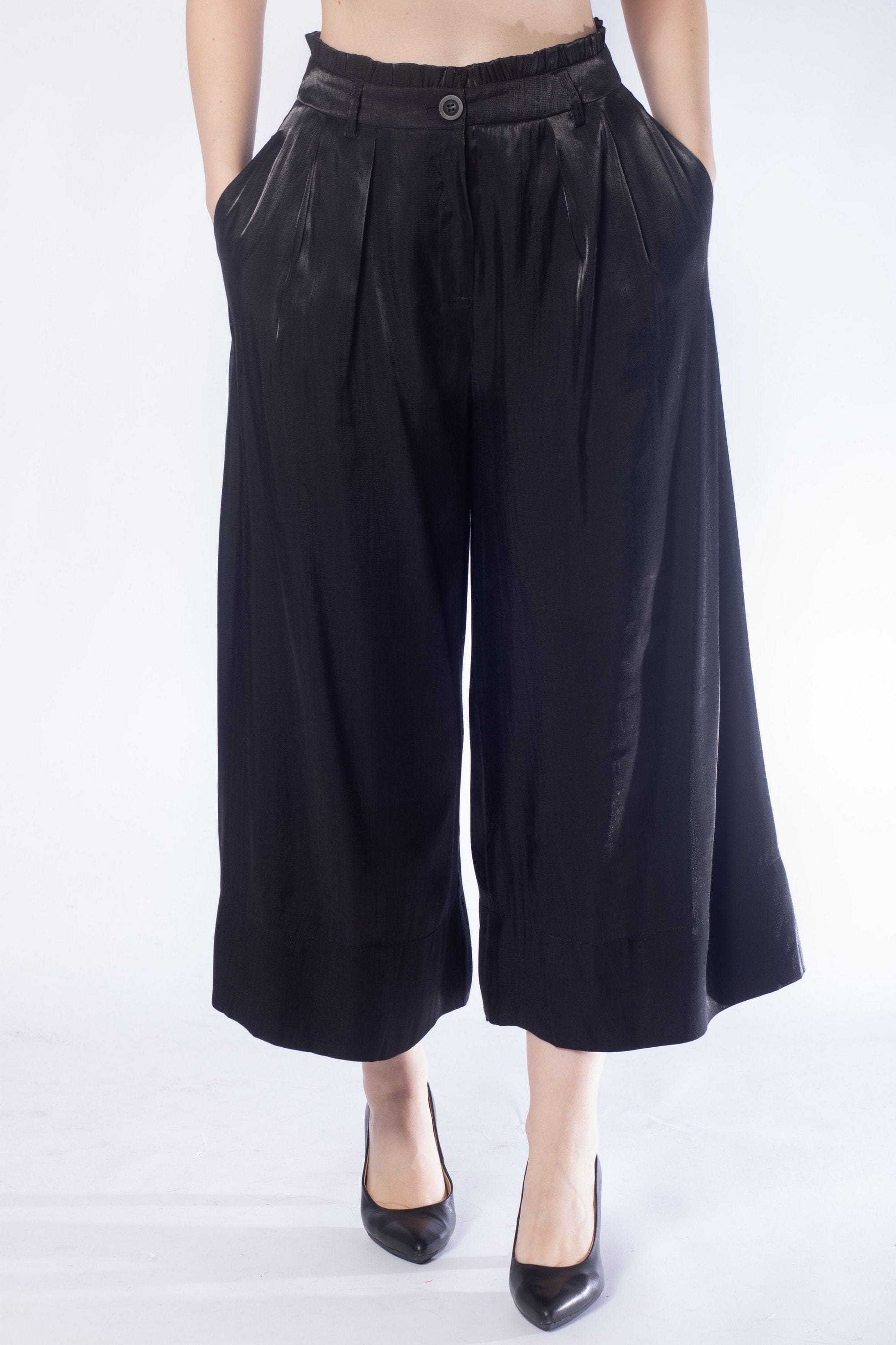 ميكا بنطلون 3/4 لامعة خصر مرتفع سادة نسائي