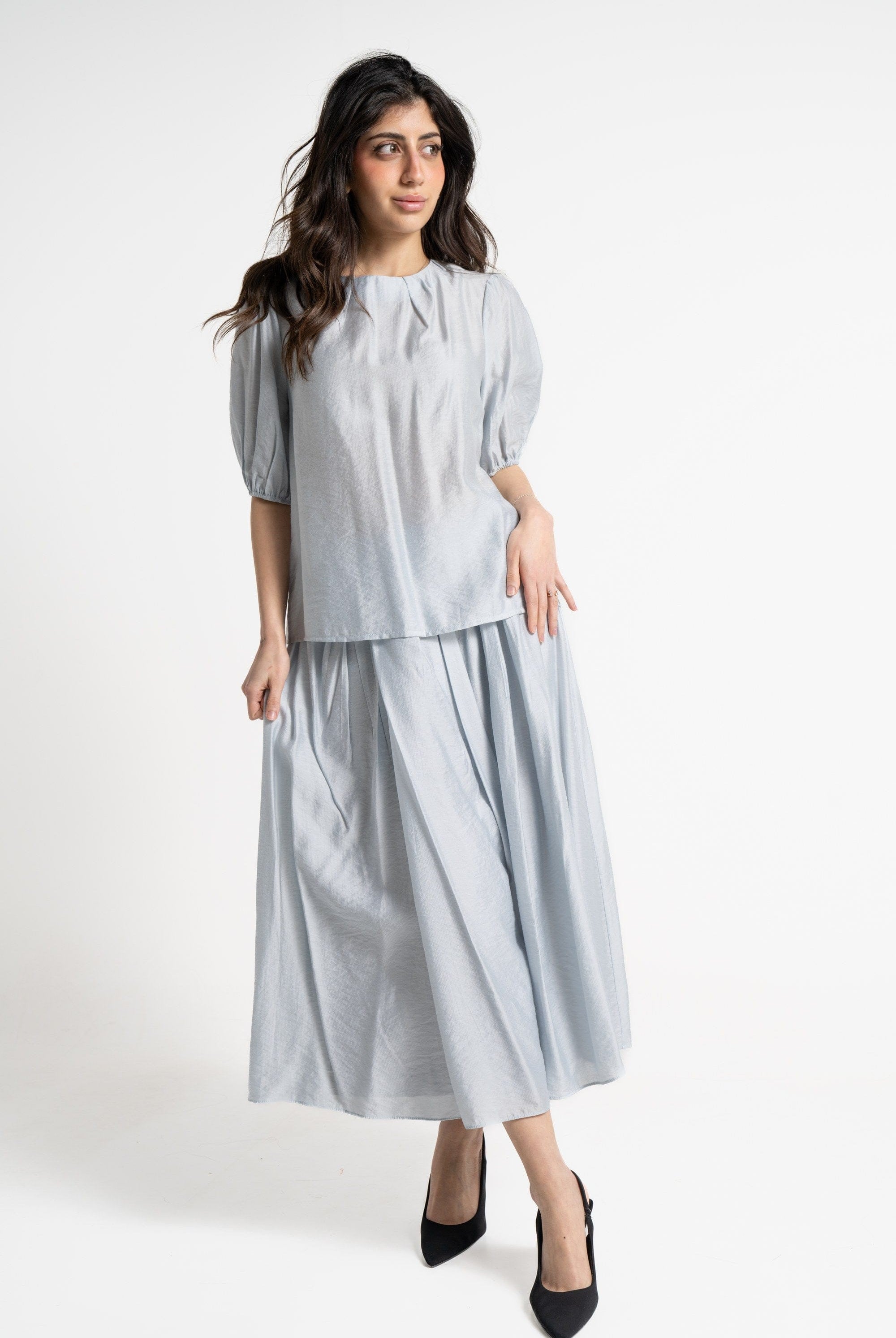 ميكا تنورة ميدي نسائية فضفاضة بخصر مطاطي