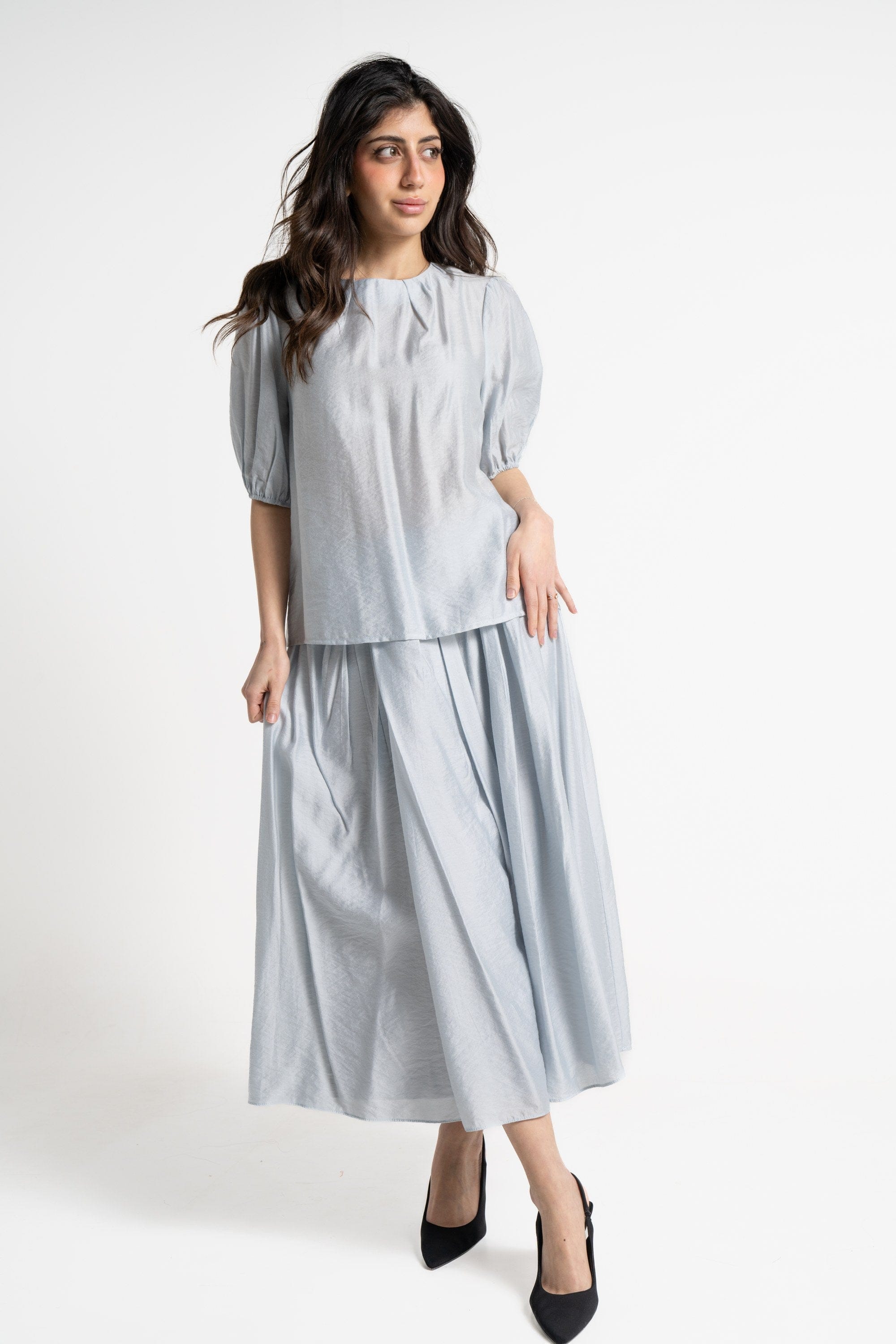 ميكا تنورة ميدي نسائية فضفاضة بخصر مطاطي