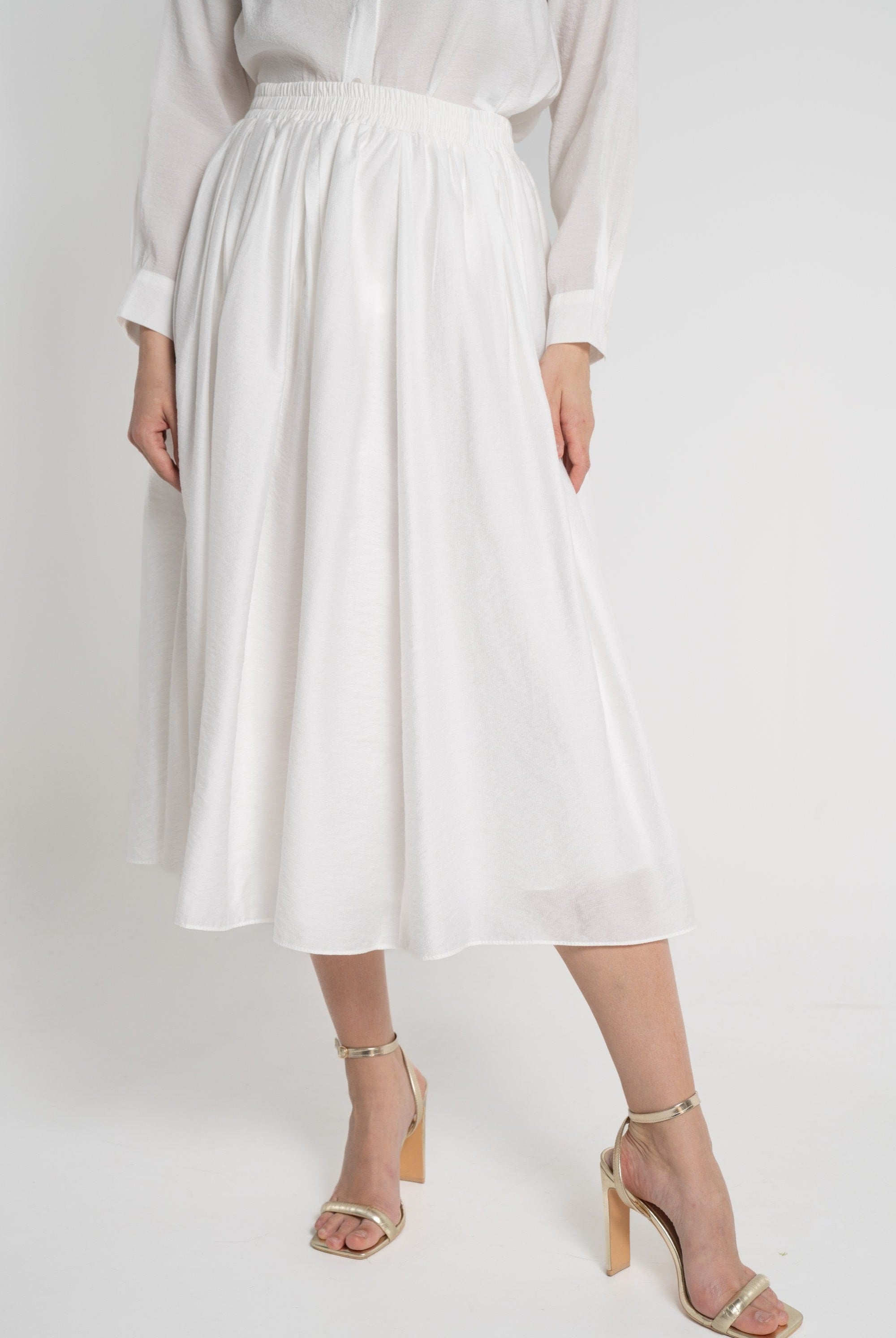 ميكا تنورة ميدي نسائية فضفاضة بخصر مطاطي