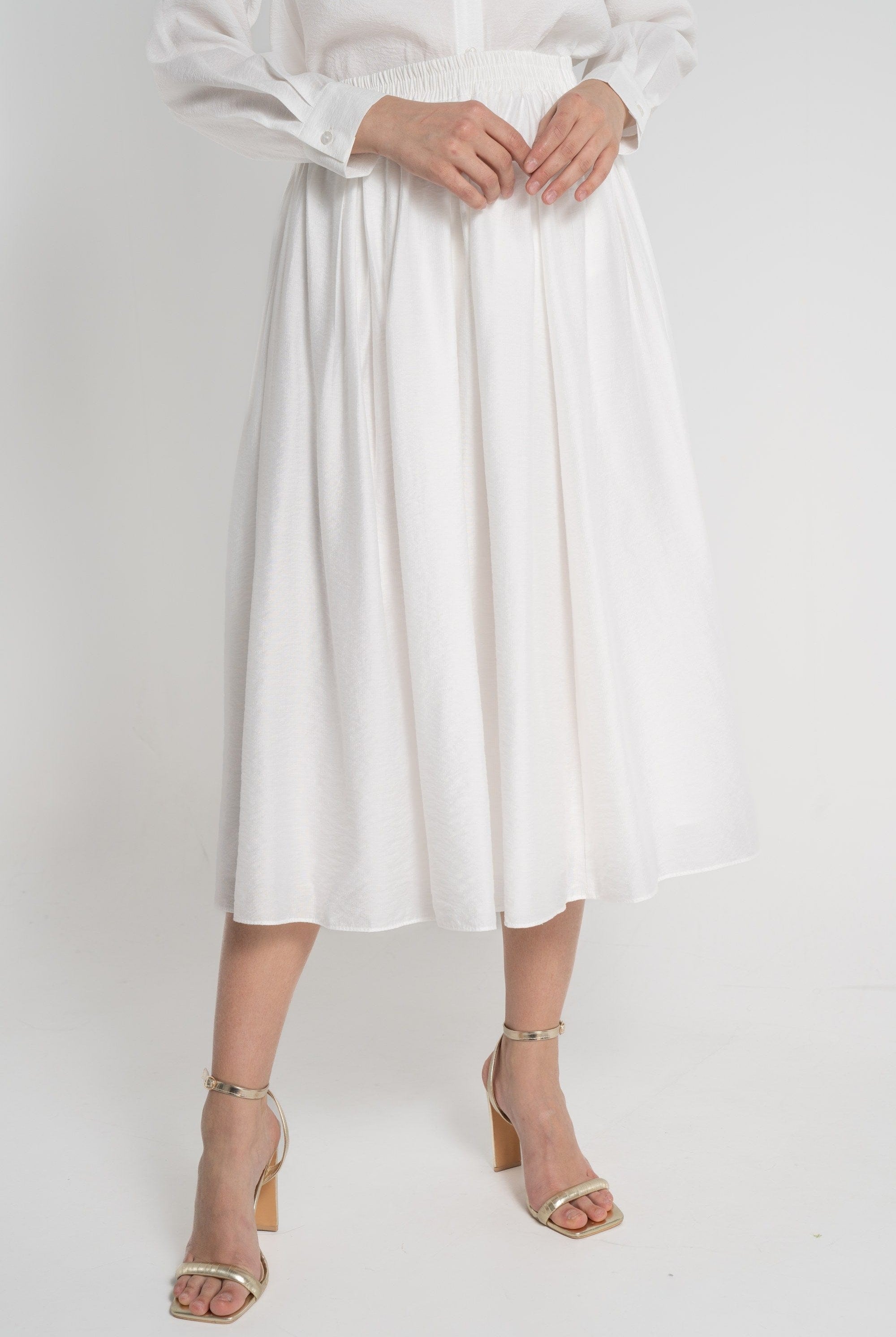 ميكا تنورة ميدي نسائية فضفاضة بخصر مطاطي