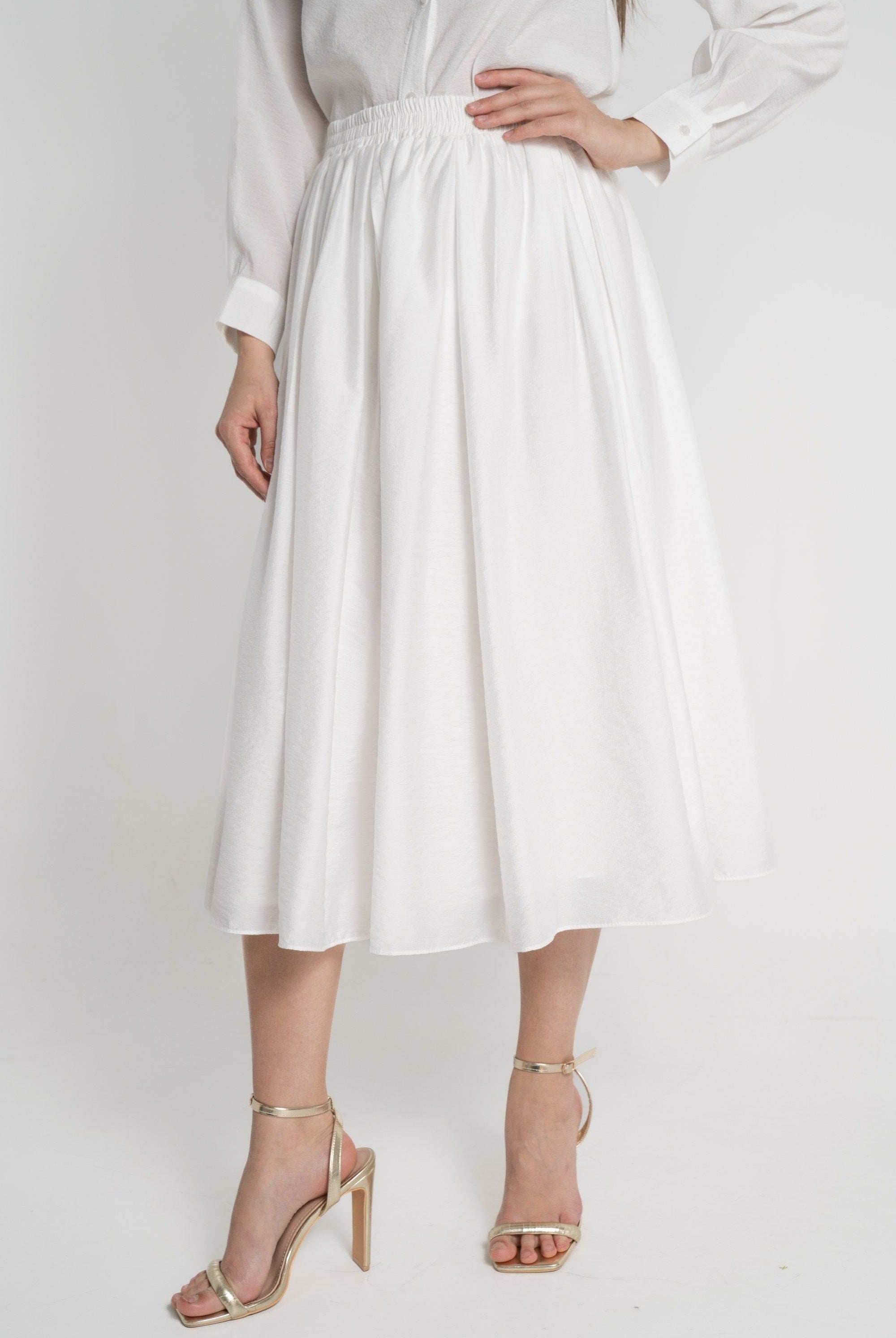 ميكا تنورة ميدي نسائية فضفاضة بخصر مطاطي