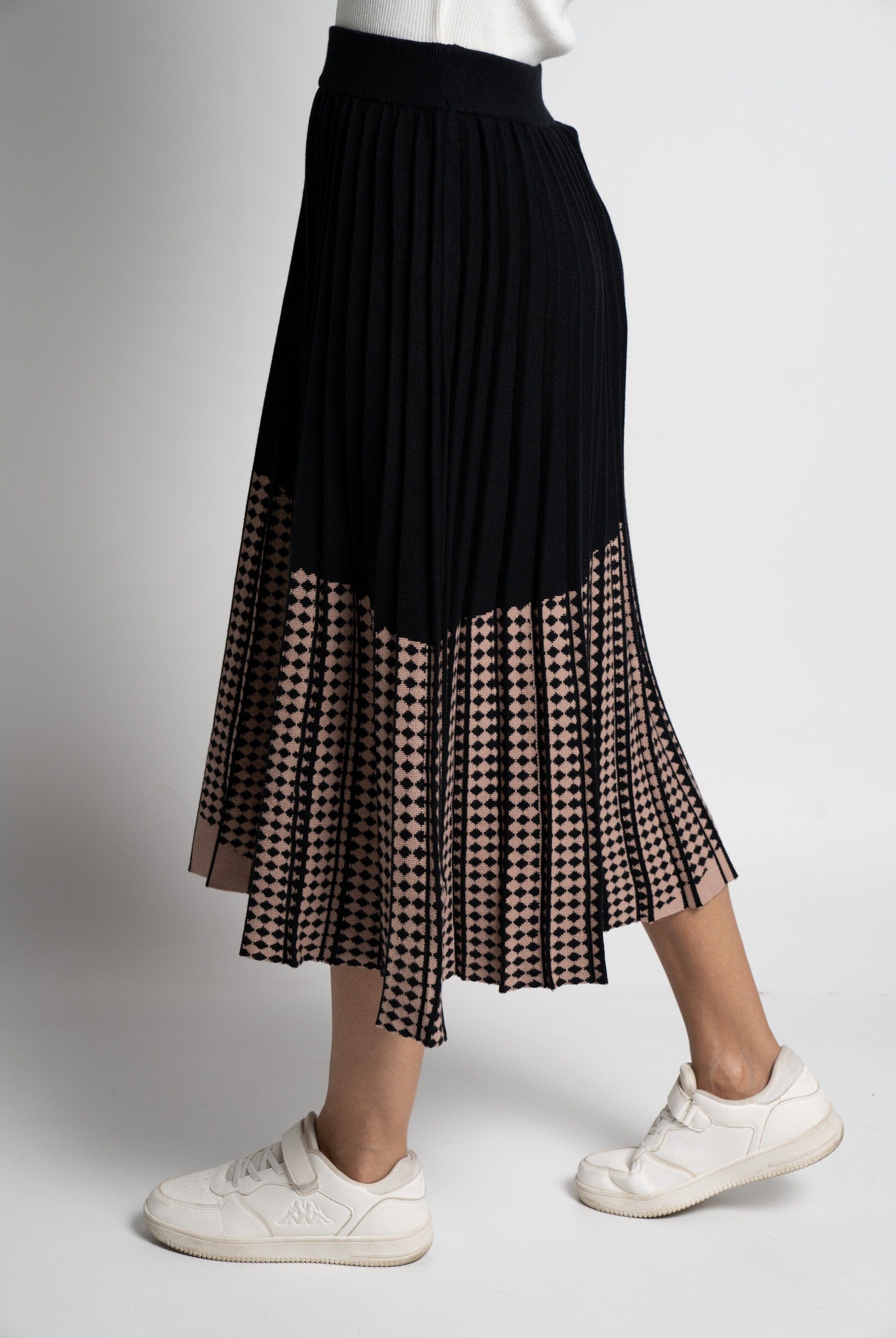 ميكا تنورة قماش هاى وست منقوش واسع نسائي