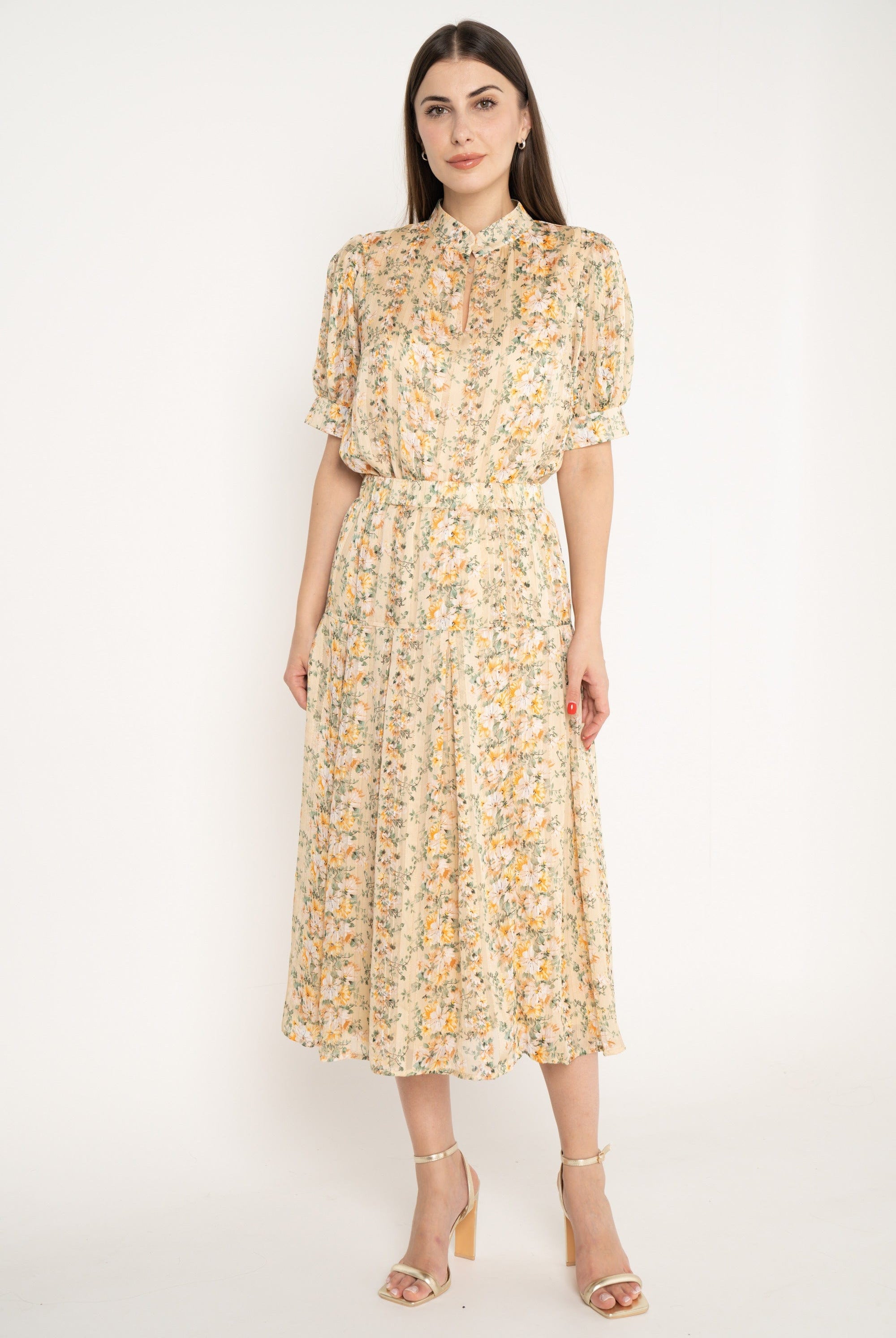 ميكا تنورة ميدي منقوشة خصر مرتفع