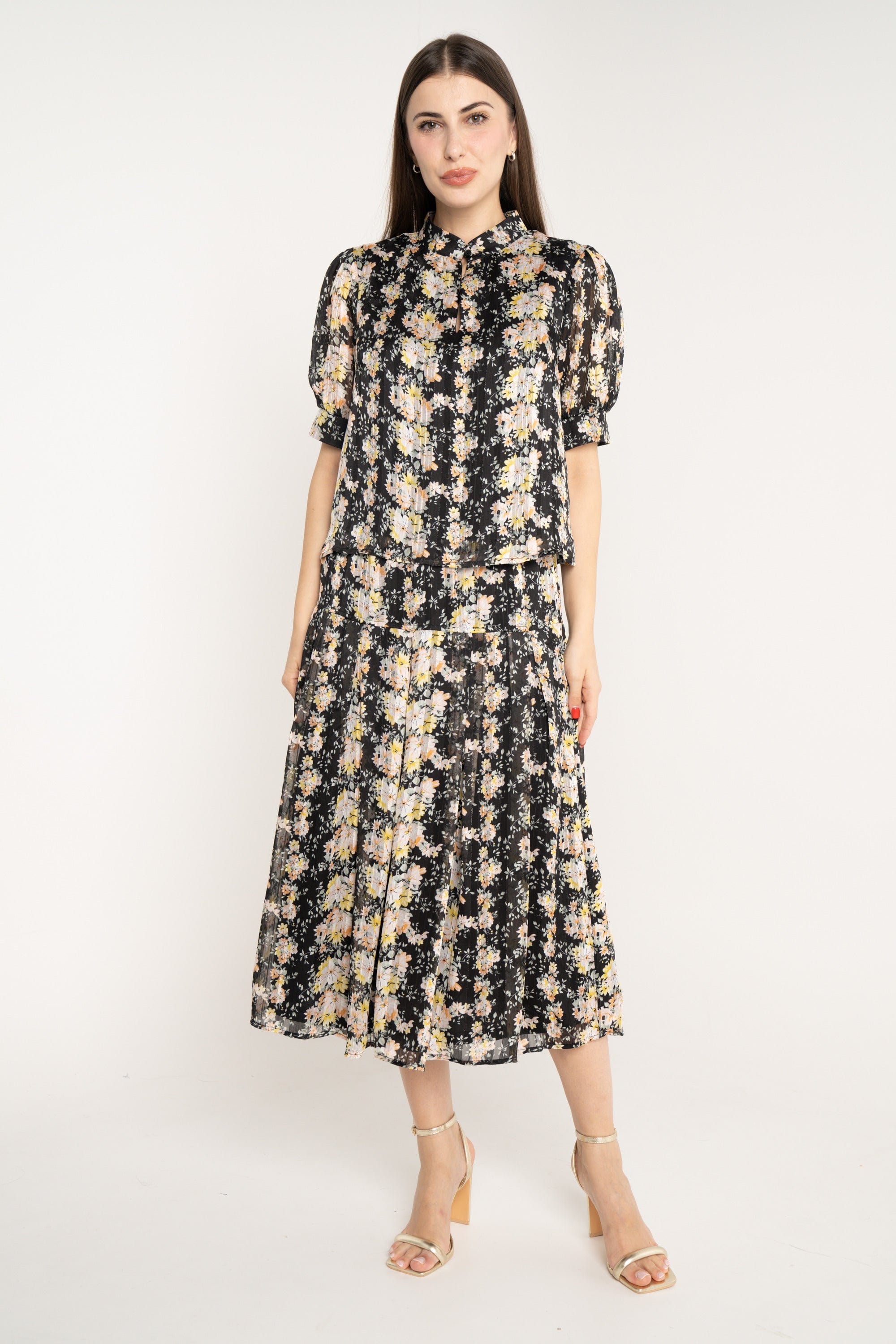 ميكا تنورة ميدي منقوشة خصر مرتفع