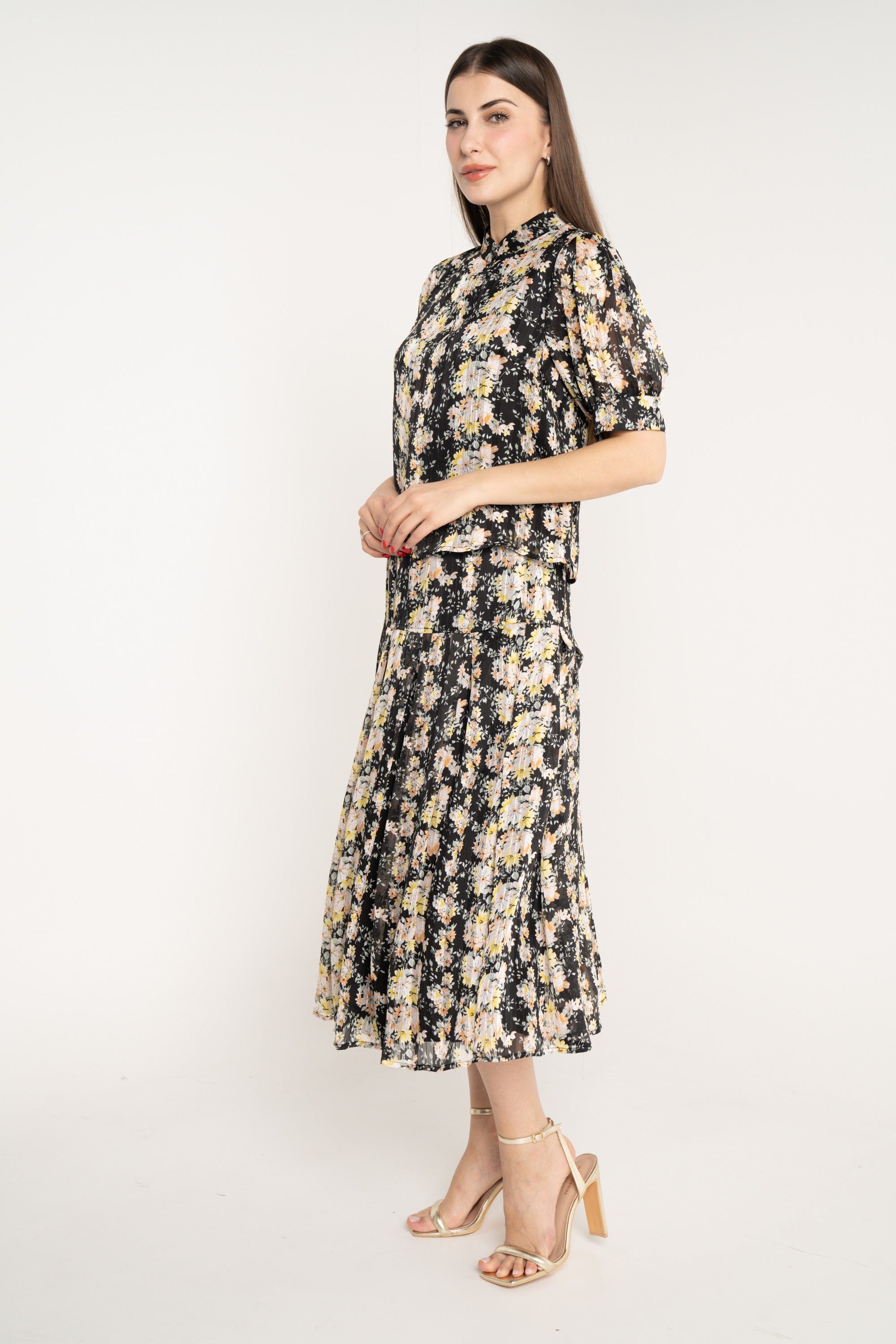 ميكا تنورة ميدي منقوشة خصر مرتفع