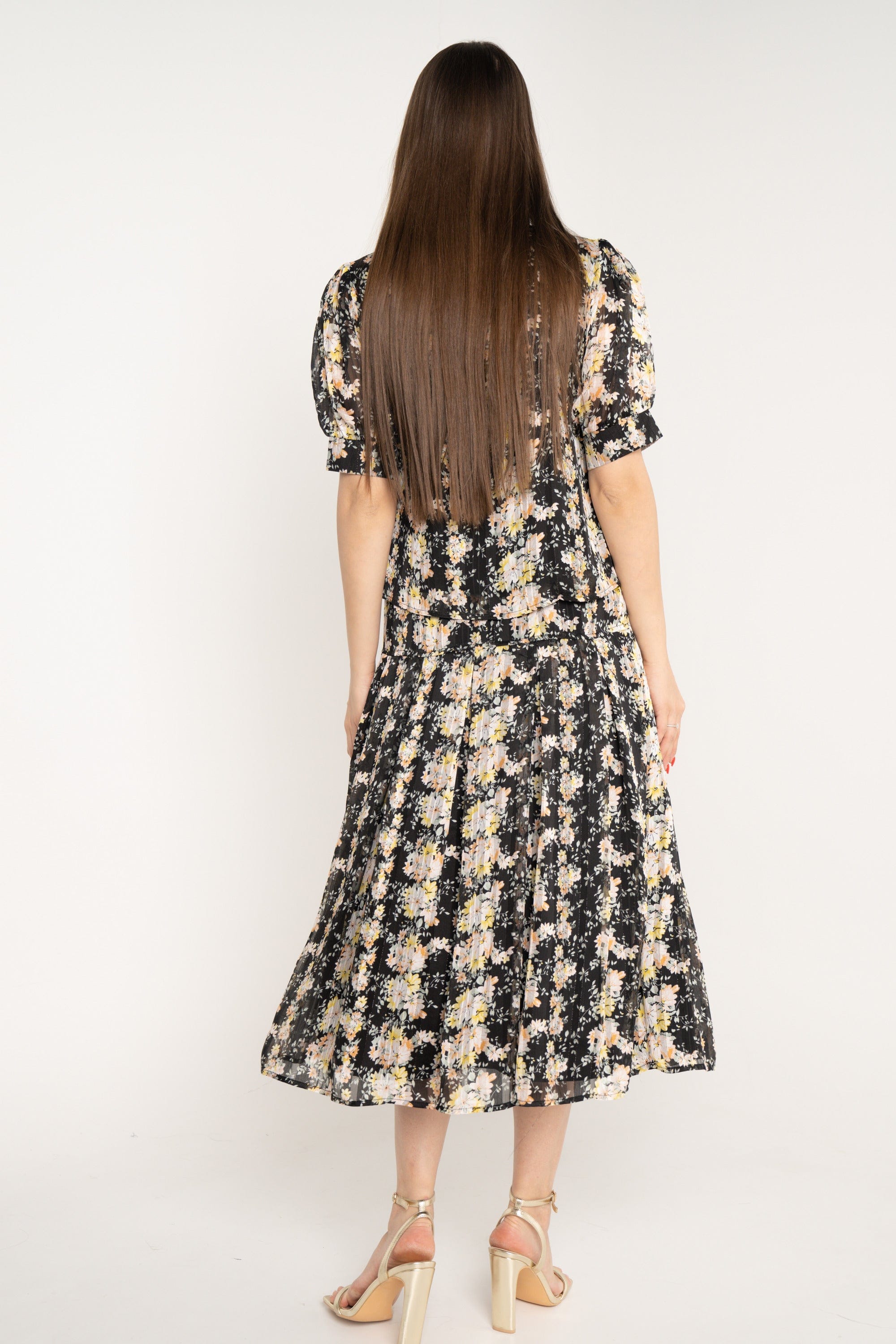 ميكا تنورة ميدي منقوشة خصر مرتفع